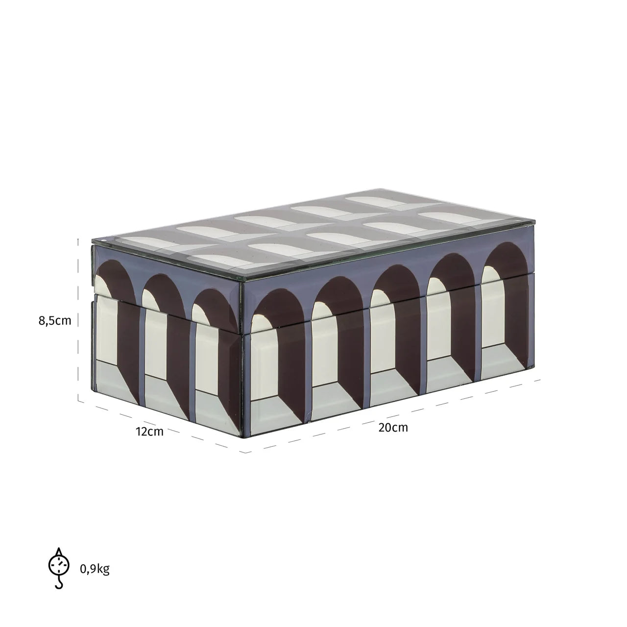 Richmond Interiors Vaya Black Glass Arches Jewellery Box Small