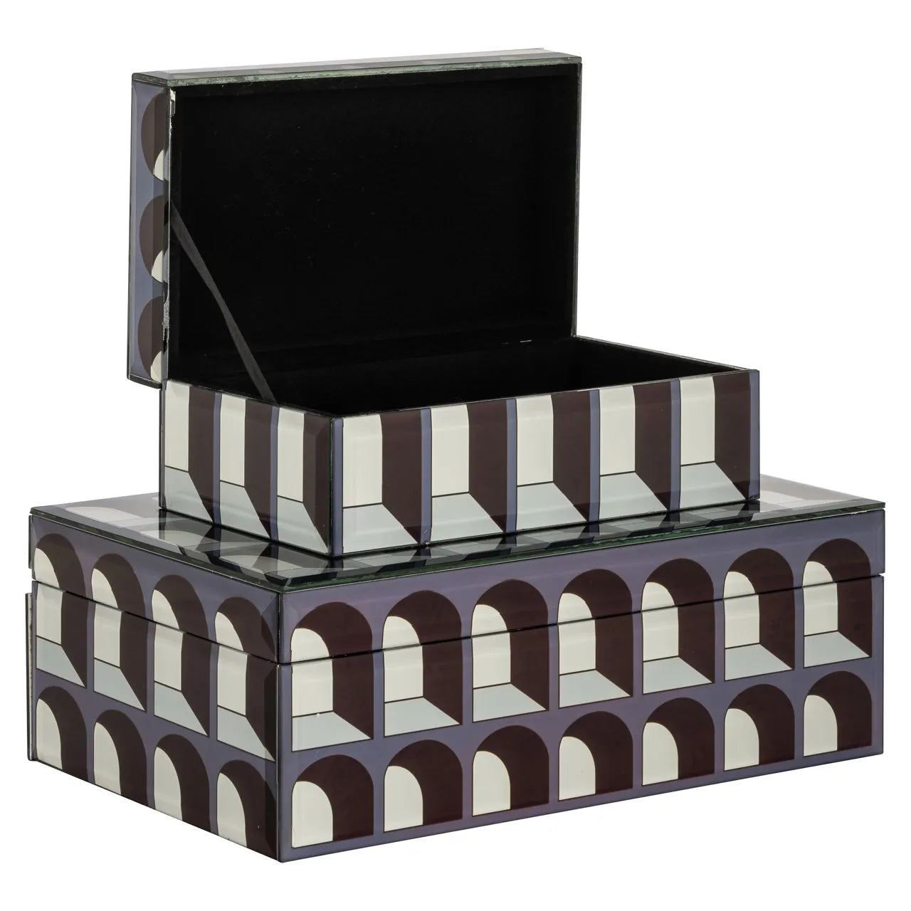 Richmond Interiors Vaya Black Glass Arches Jewellery Box Large