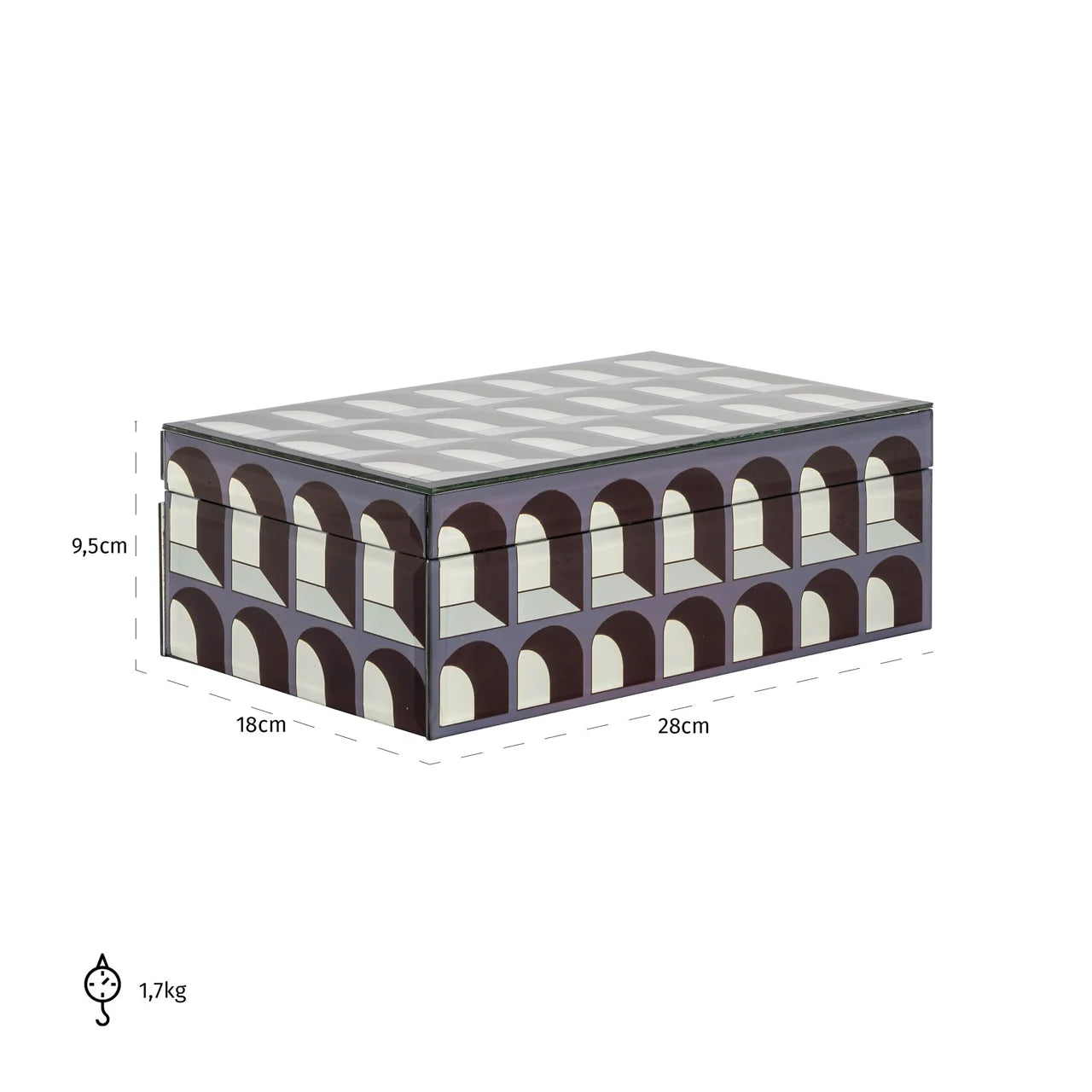 Richmond Interiors Vaya Black Glass Arches Jewellery Box Large