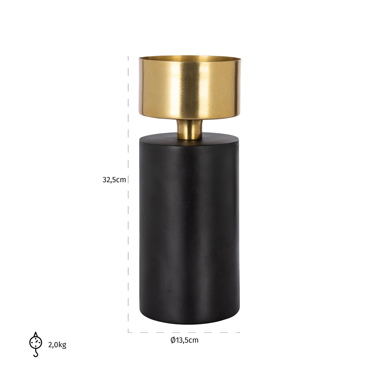 Richmond Interiors Tess Black & Brushed Gold Candle Holder Small