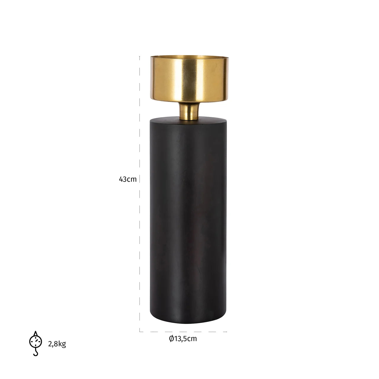 Richmond Interiors Tess Black & Brushed Gold Candle Holder Large