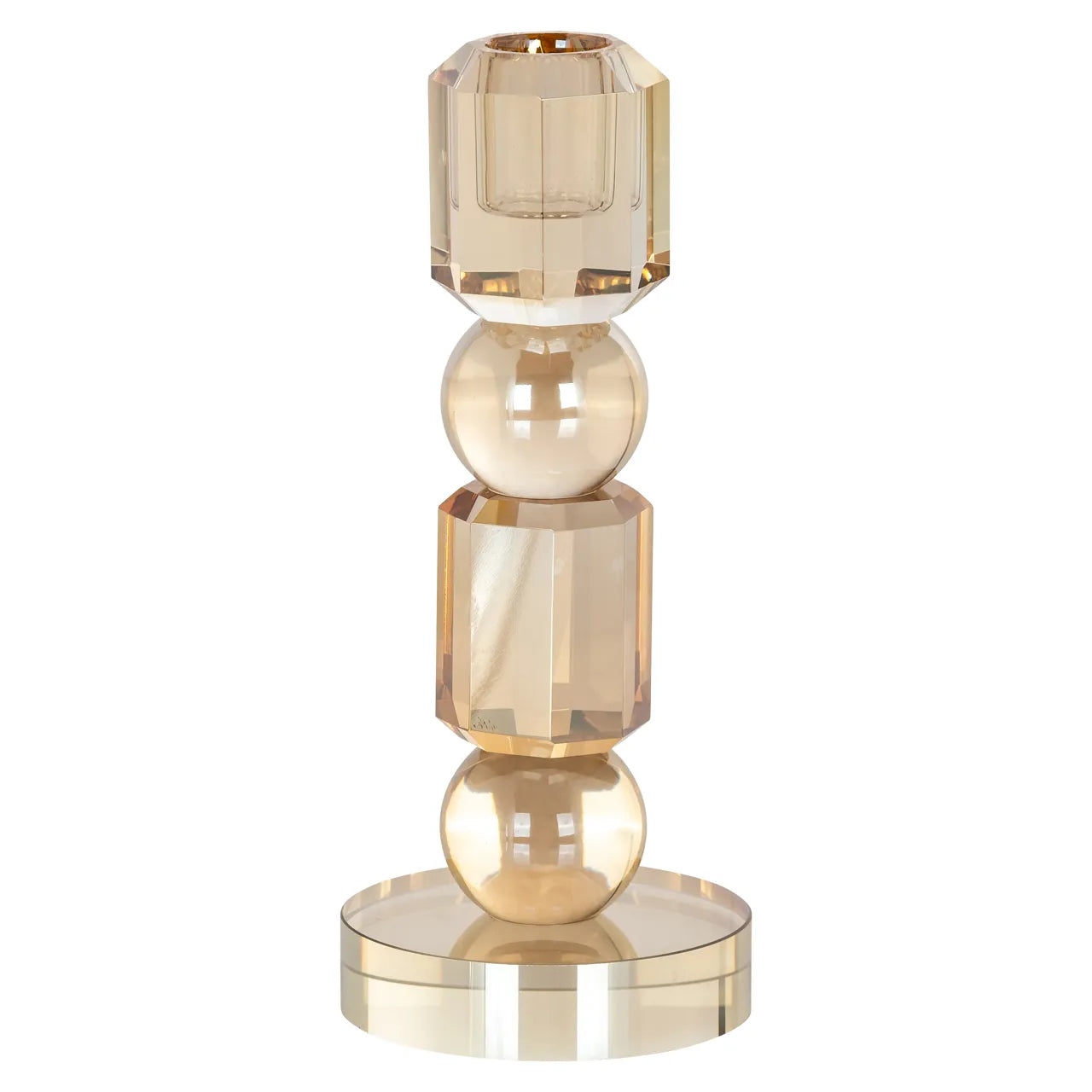 Richmond Interiors Meral Amber Crystal Glass Candlestick Holder Small