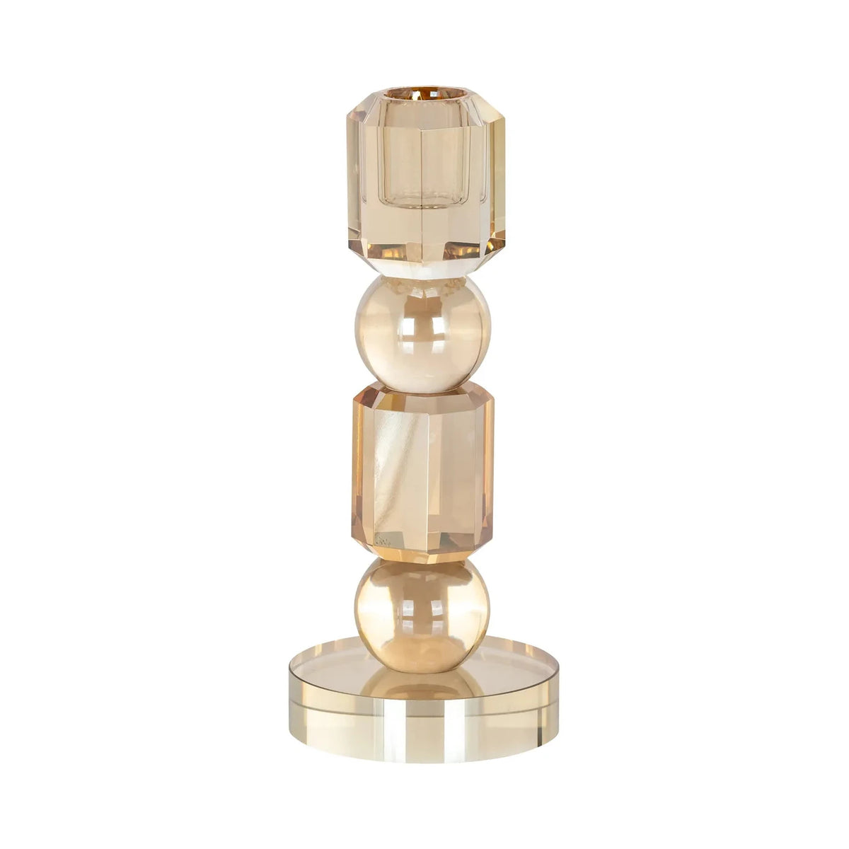 Richmond Interiors Meral Amber Crystal Glass Candlestick Holder Small