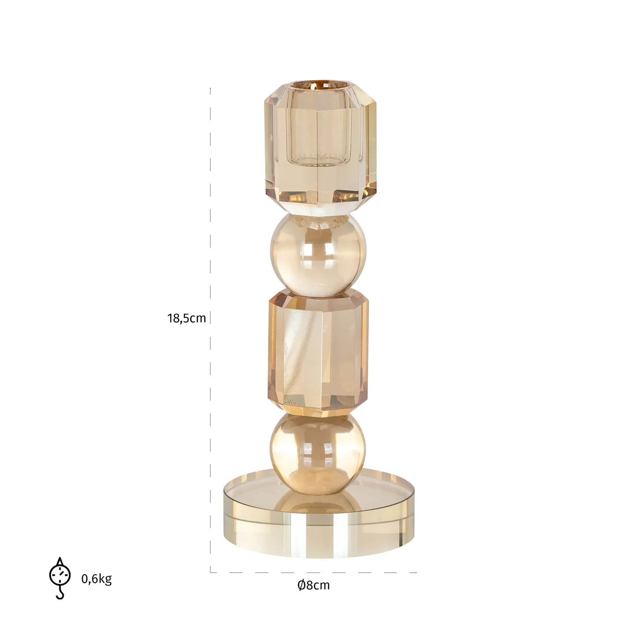 Richmond Interiors Meral Amber Crystal Glass Candlestick Holder Small