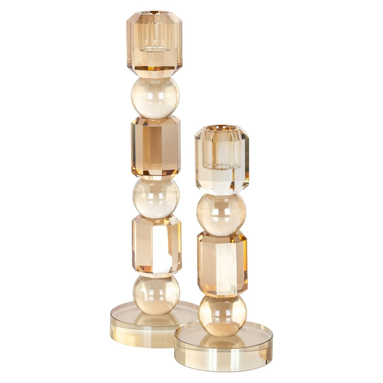 Richmond Interiors Meral Amber Crystal Glass Candlestick Holder Small