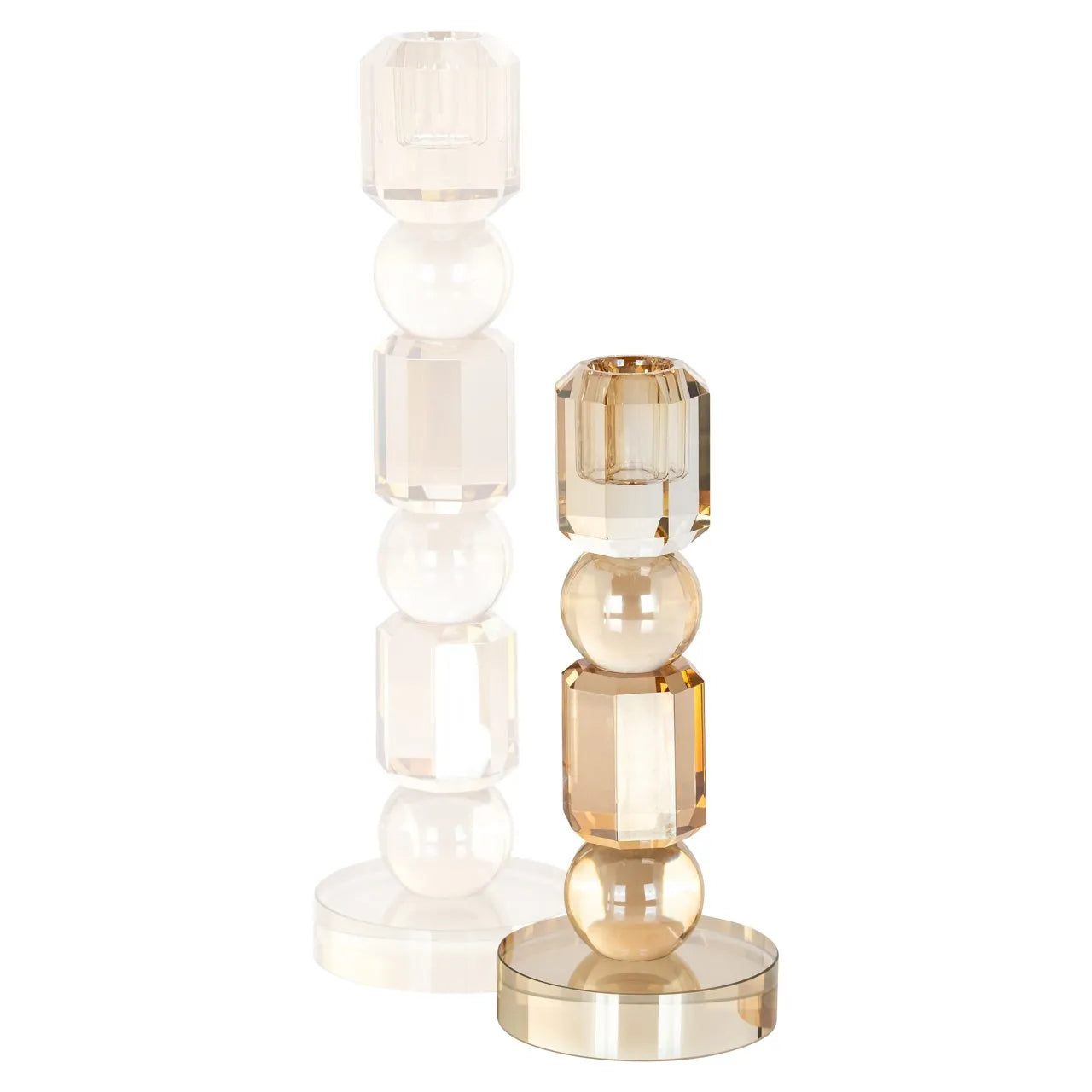Richmond Interiors Meral Amber Crystal Glass Candlestick Holder Small