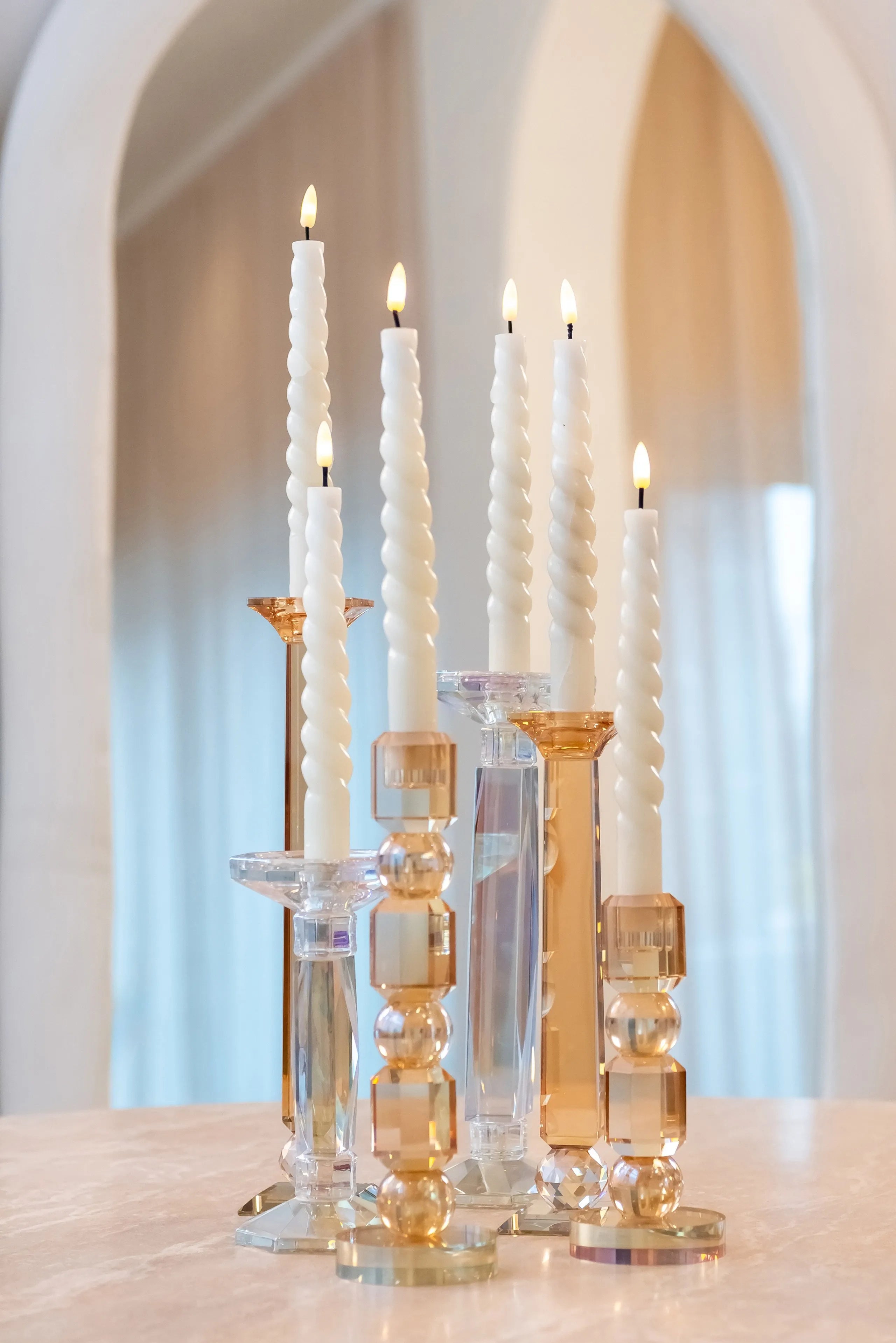 Richmond Interiors Meral Amber Crystal Glass Candlestick Holder Small