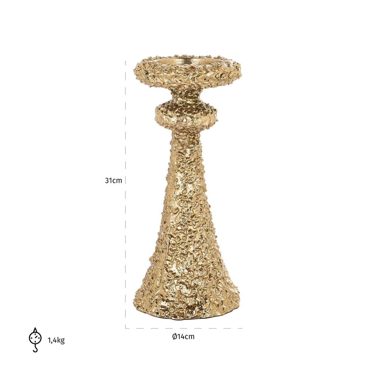 Richmond Interiors July Textured Gold Candle Holder | Large