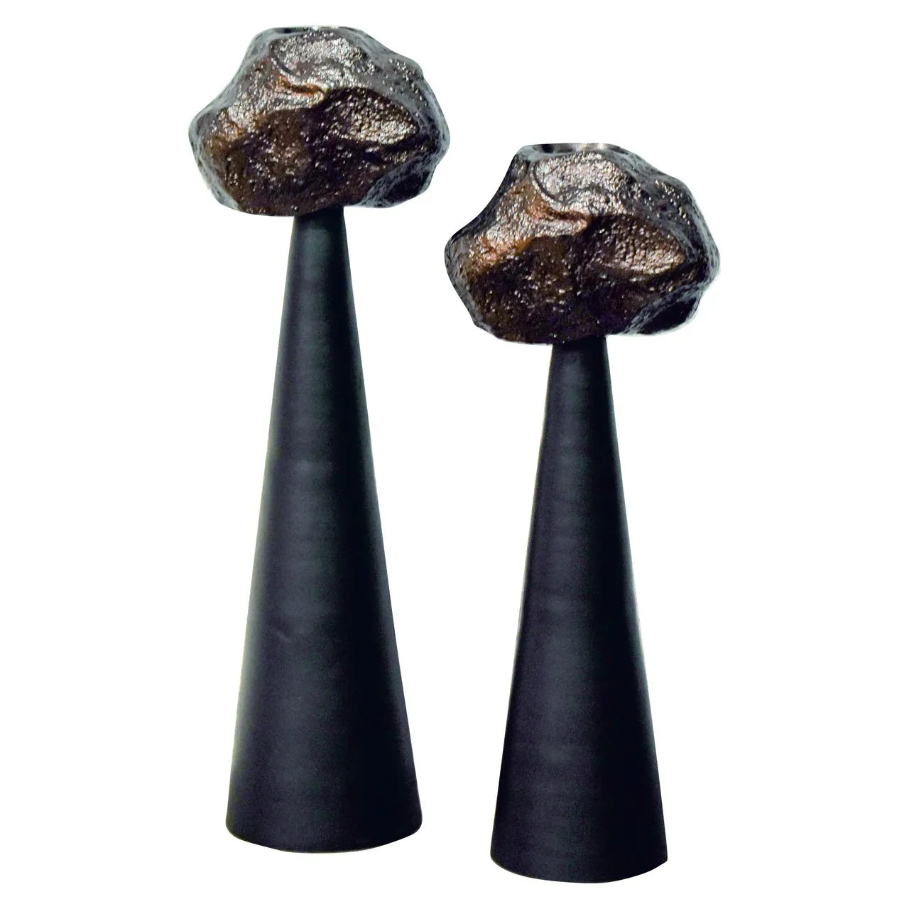 Richmond Interiors Moira Black & Bronze Rock Candle Holder | Large