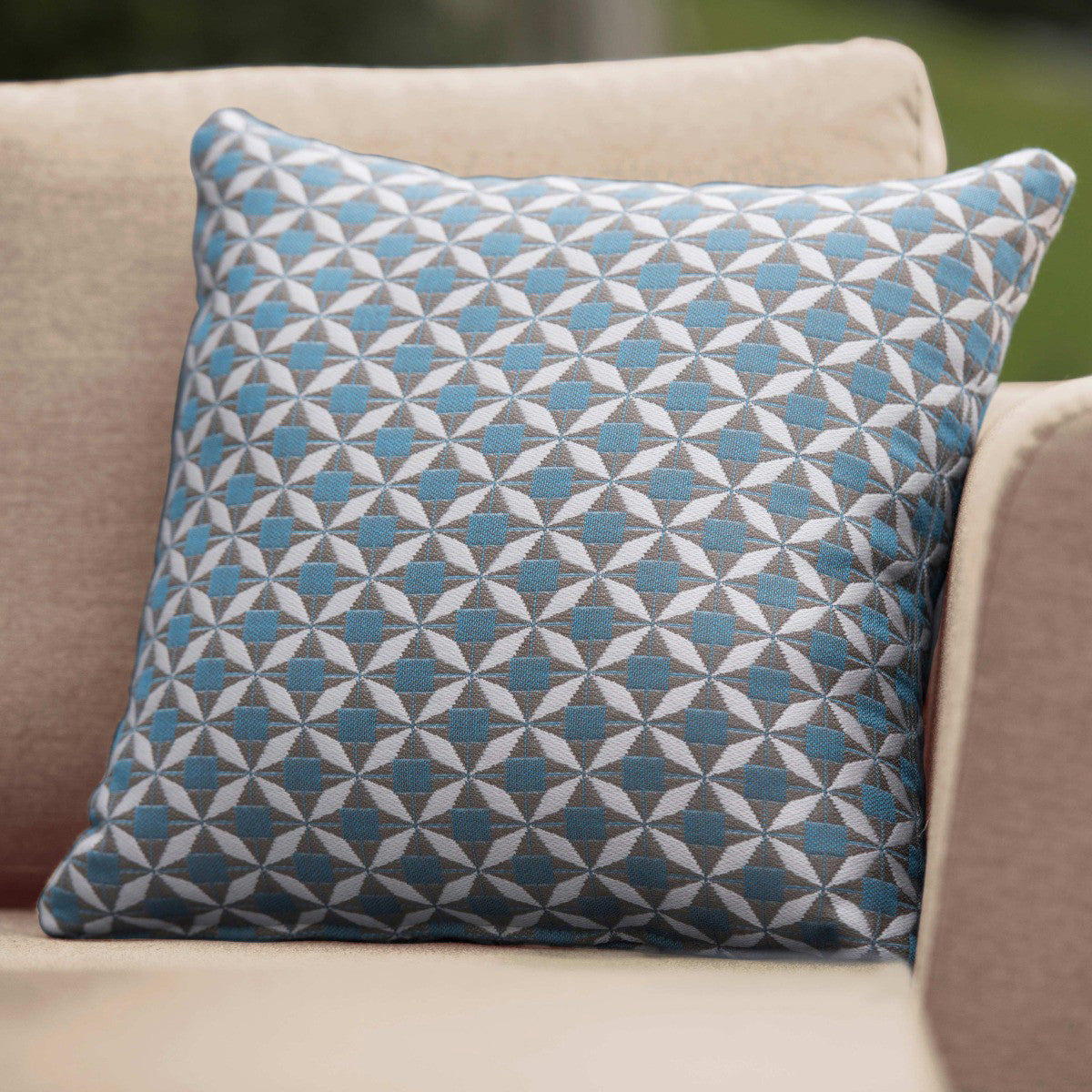 Set Of 2 Fabric Mosaic Blue Scatter Outdoor Square Cushion