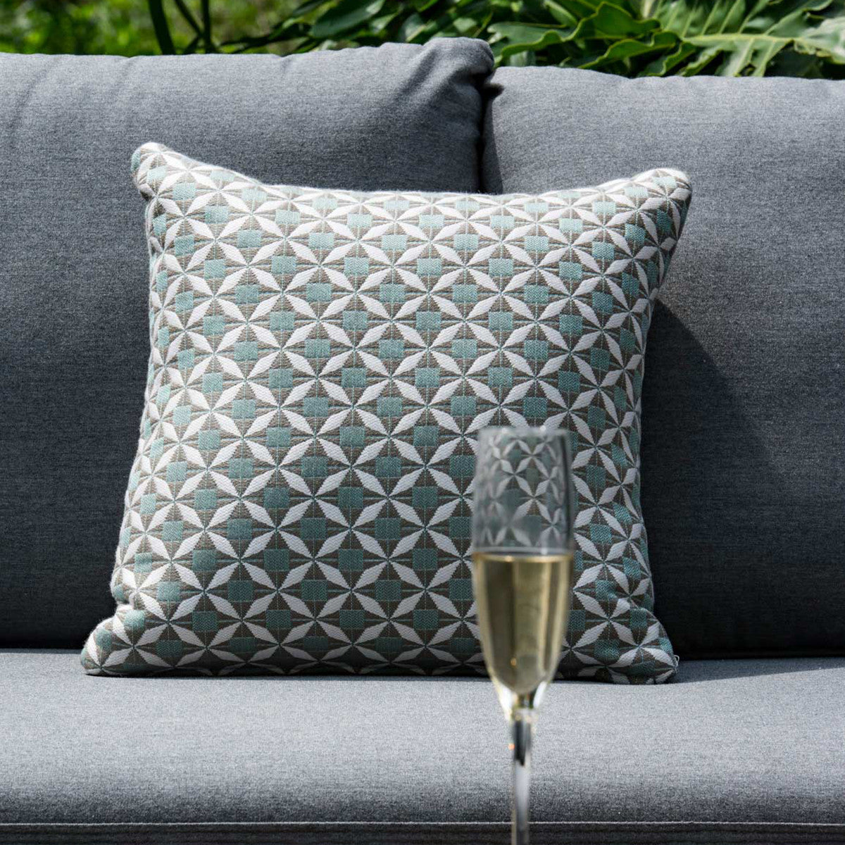 Set Of 2 Fabric Mosaic Blue Scatter Outdoor Square Cushion