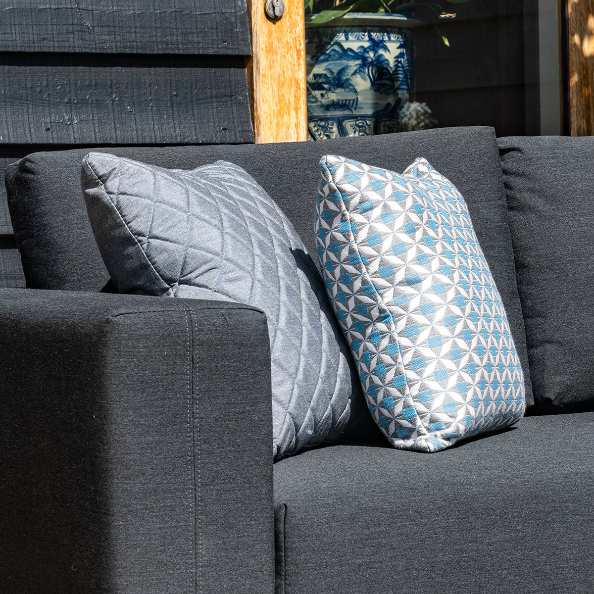 Set Of 2 Fabric Mosaic Blue Scatter Outdoor Square Cushion