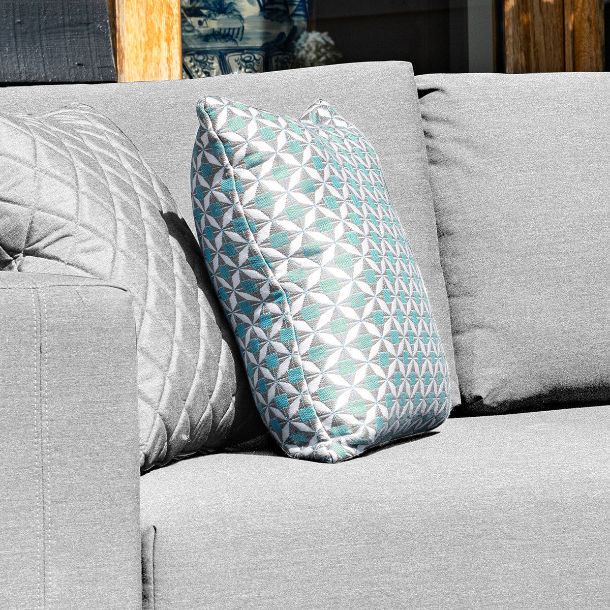 Set Of 2 Fabric Mosaic Glacier Blue Scatter Outdoor Square Cushion