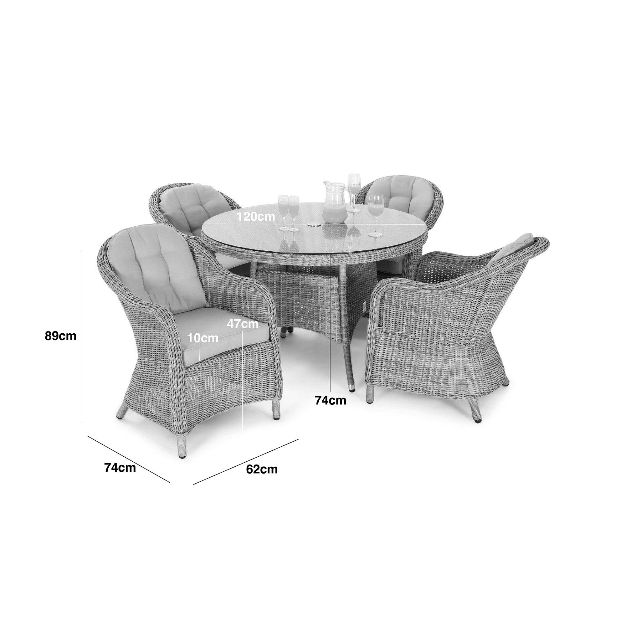 Oxford 4 Seater Round Dining Set with Heritage Chairs - Ceramic Glass