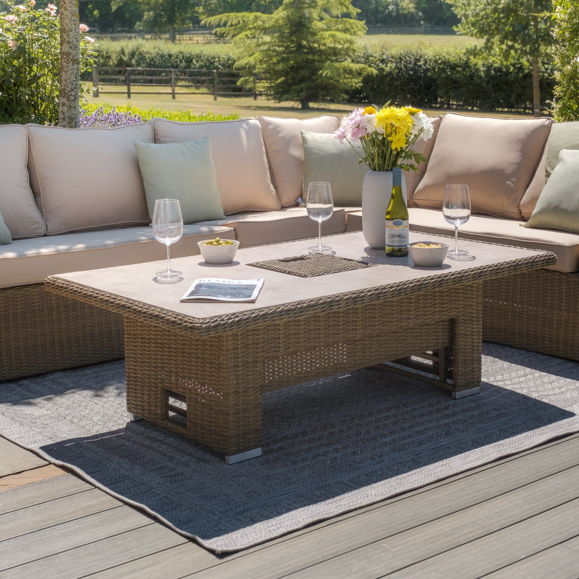 Winchester Deluxe Corner Dining Set with Rising Table & Armchair - Ceramic Glass