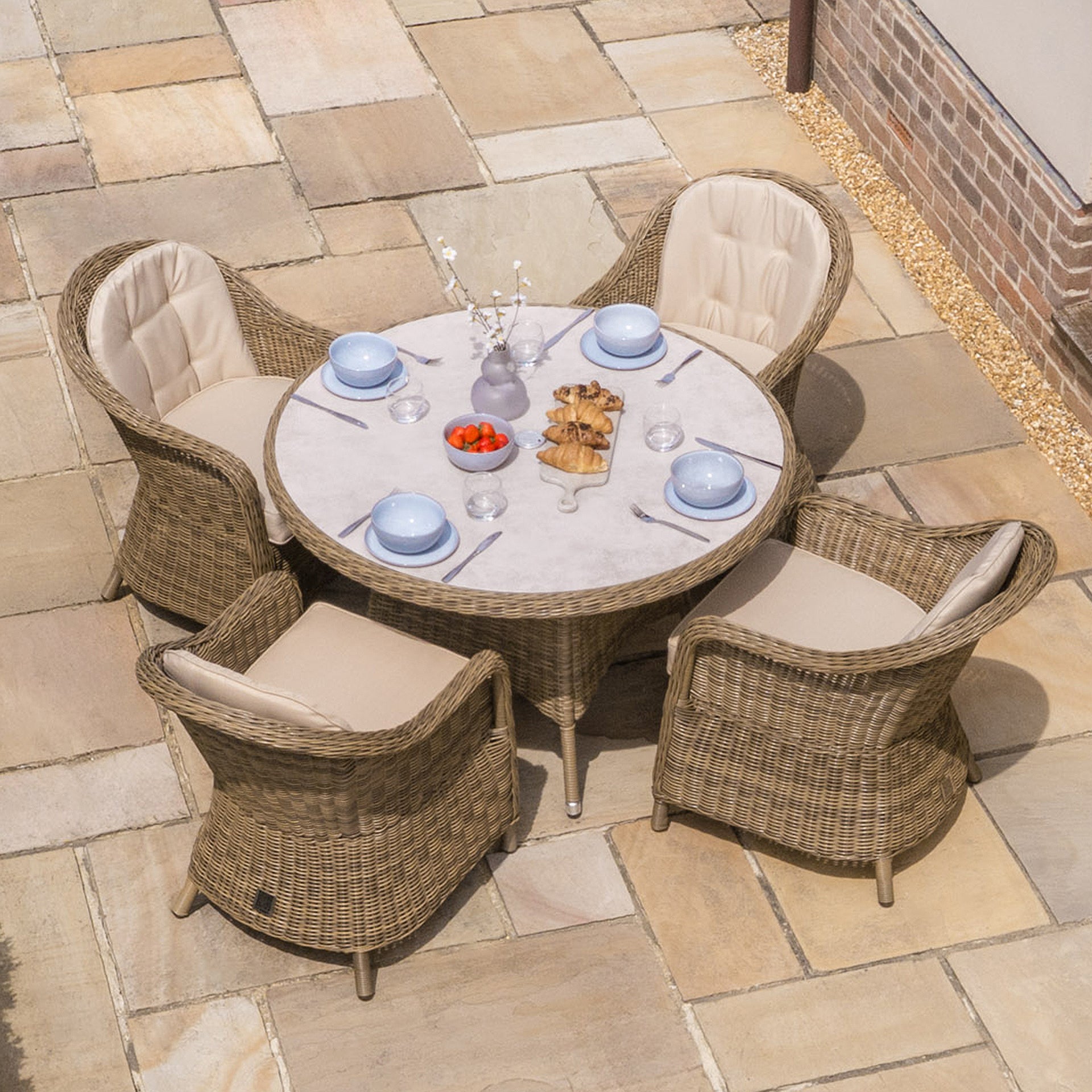 Winchester 4 Seater Round Dining Set with Heritage Chairs - Ceramic Glass
