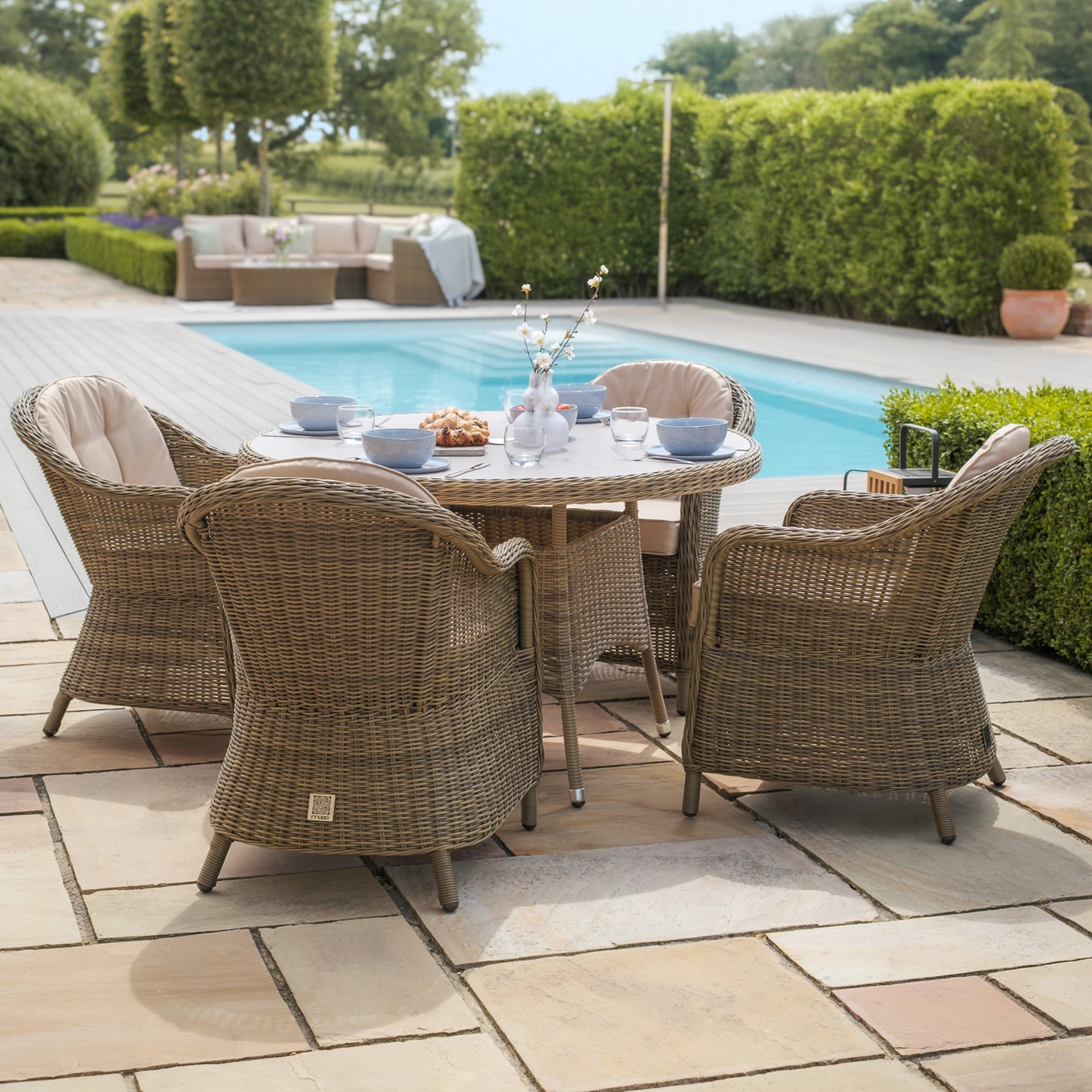 Winchester 4 Seater Round Dining Set with Heritage Chairs - Ceramic Glass