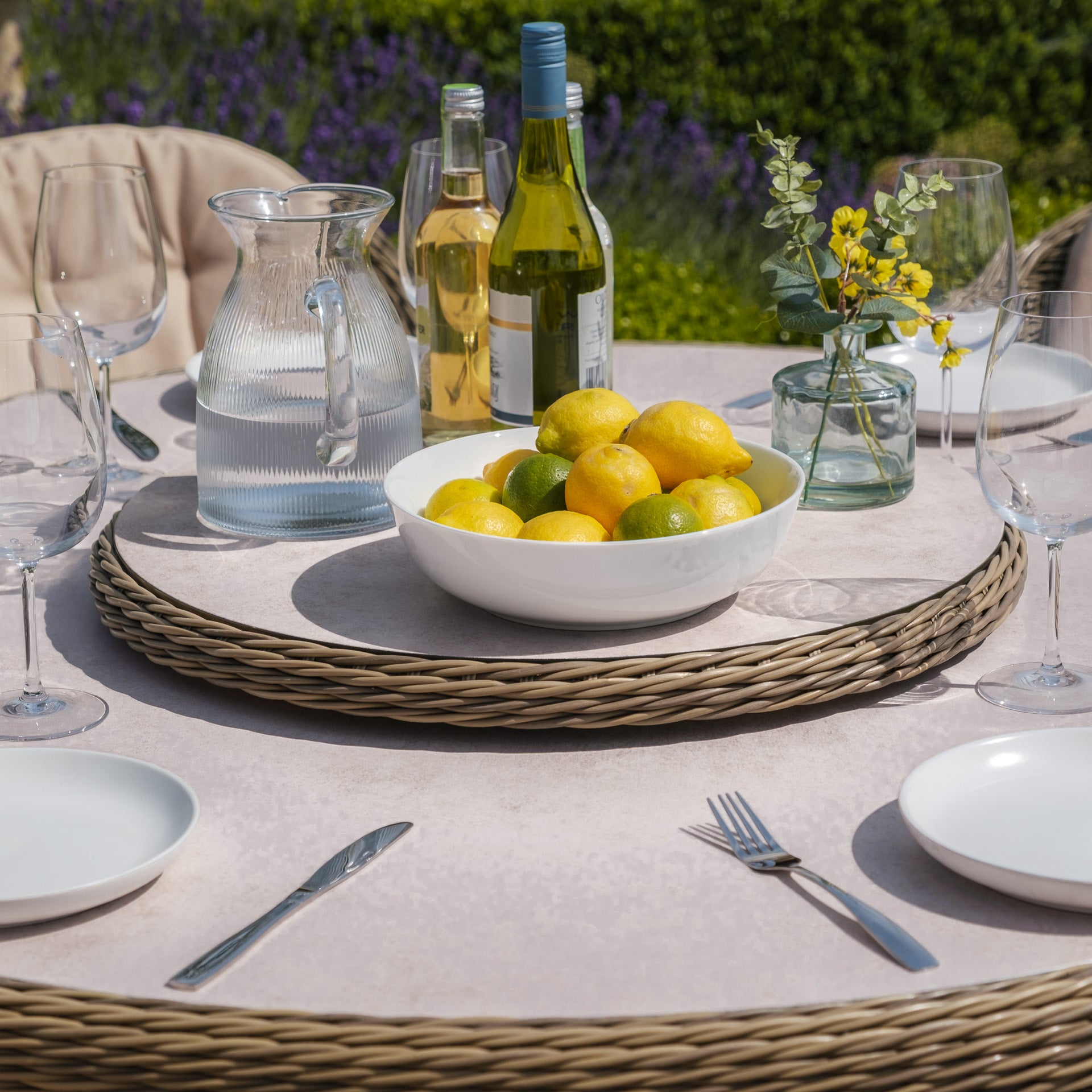 Winchester 6 Seater Round Dining Set with Heritage Chairs & Lazy Susan - Ceramic Glass