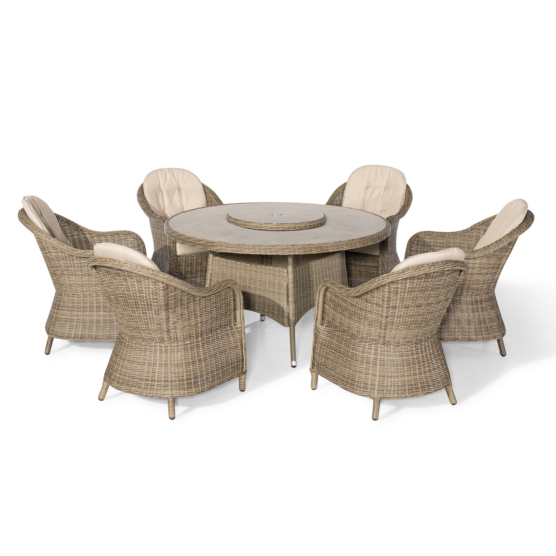 Winchester 6 Seater Round Dining Set with Heritage Chairs & Lazy Susan - Ceramic Glass