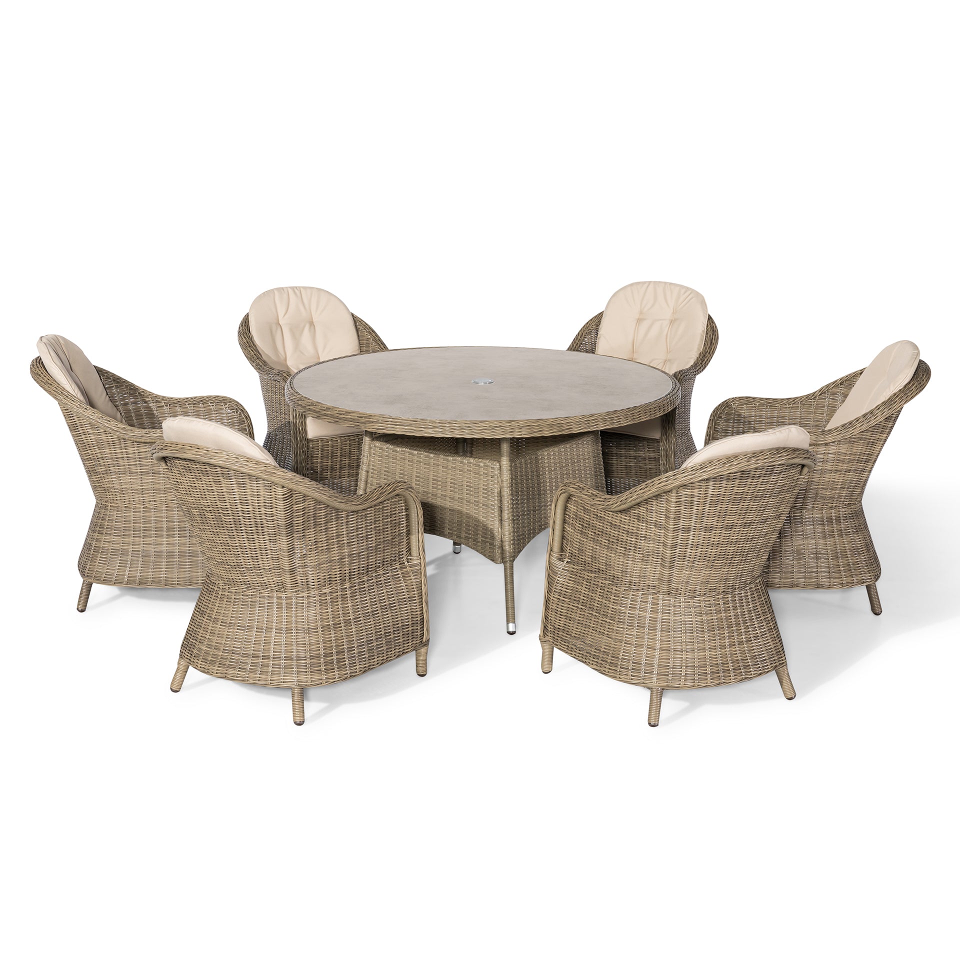 Winchester 6 Seater Round Dining Set with Heritage Chairs & Lazy Susan - Ceramic Glass