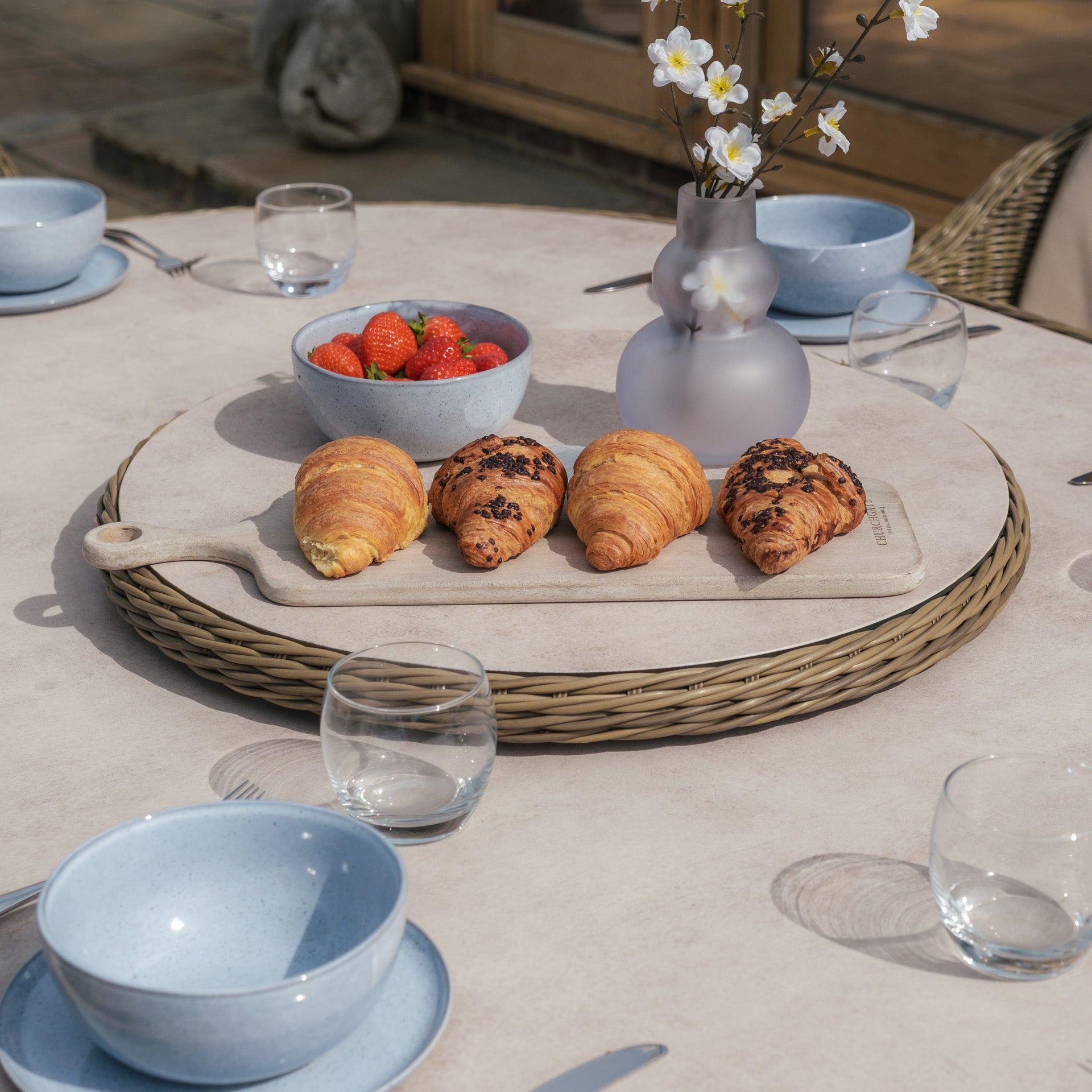 Winchester 6 Seater Oval Dining Set with Heritage Chairs & Lazy Susan - Ceramic Glass