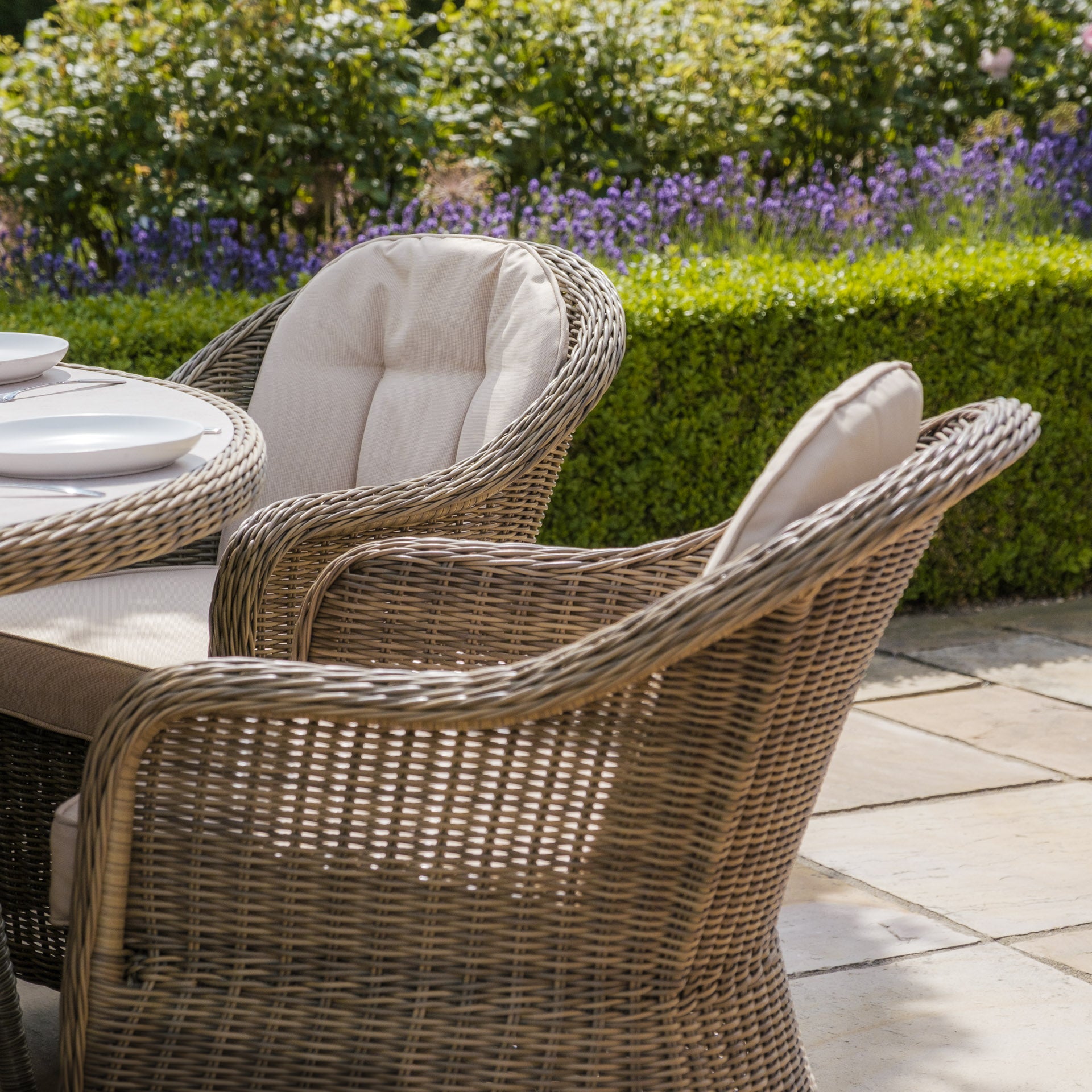 Winchester 6 Seater Oval Dining Set with Heritage Chairs & Lazy Susan - Ceramic Glass
