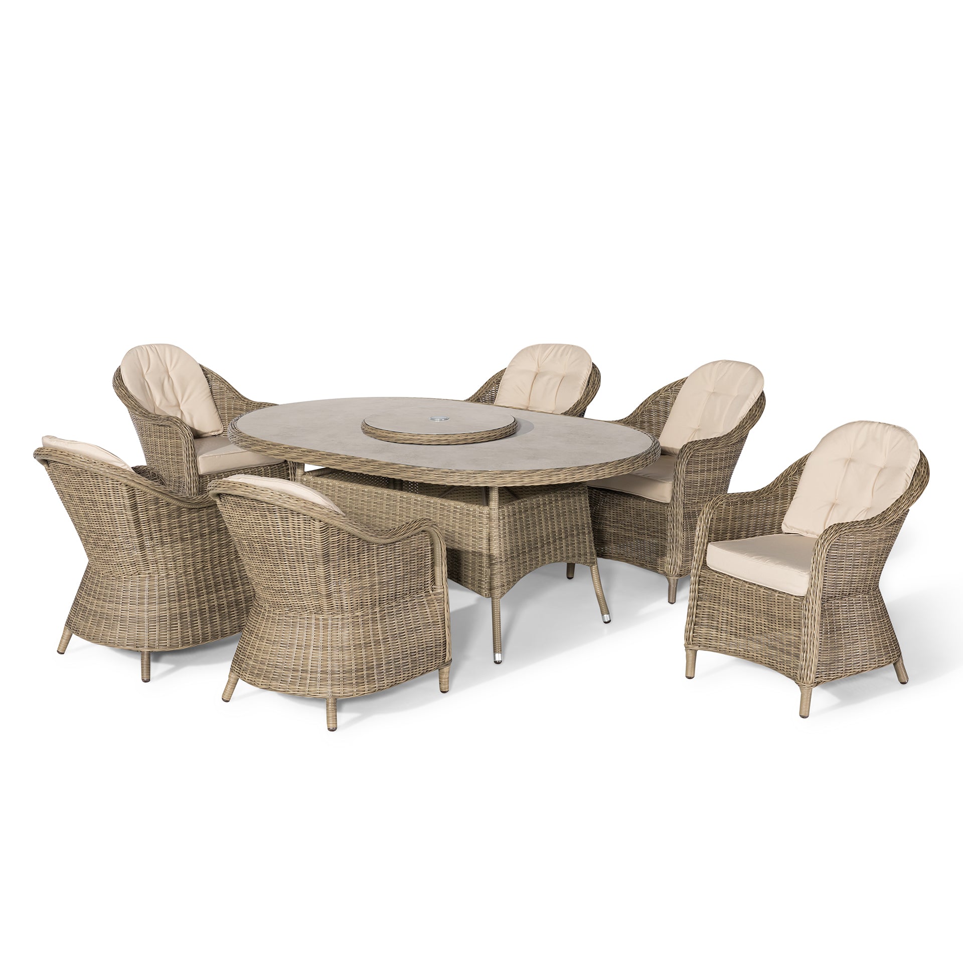 Winchester 6 Seater Oval Dining Set with Heritage Chairs & Lazy Susan - Ceramic Glass