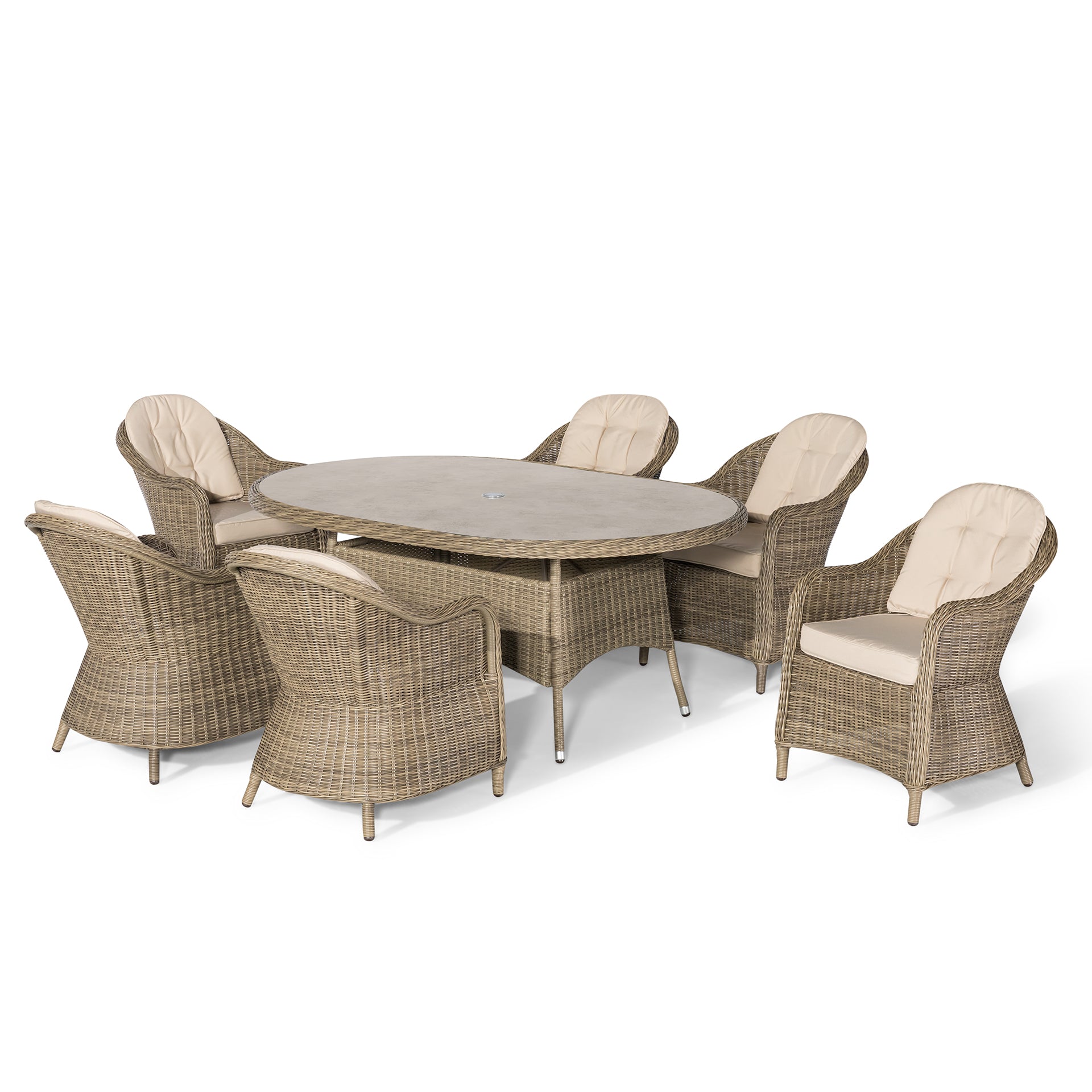Winchester 6 Seater Oval Dining Set with Heritage Chairs & Lazy Susan - Ceramic Glass