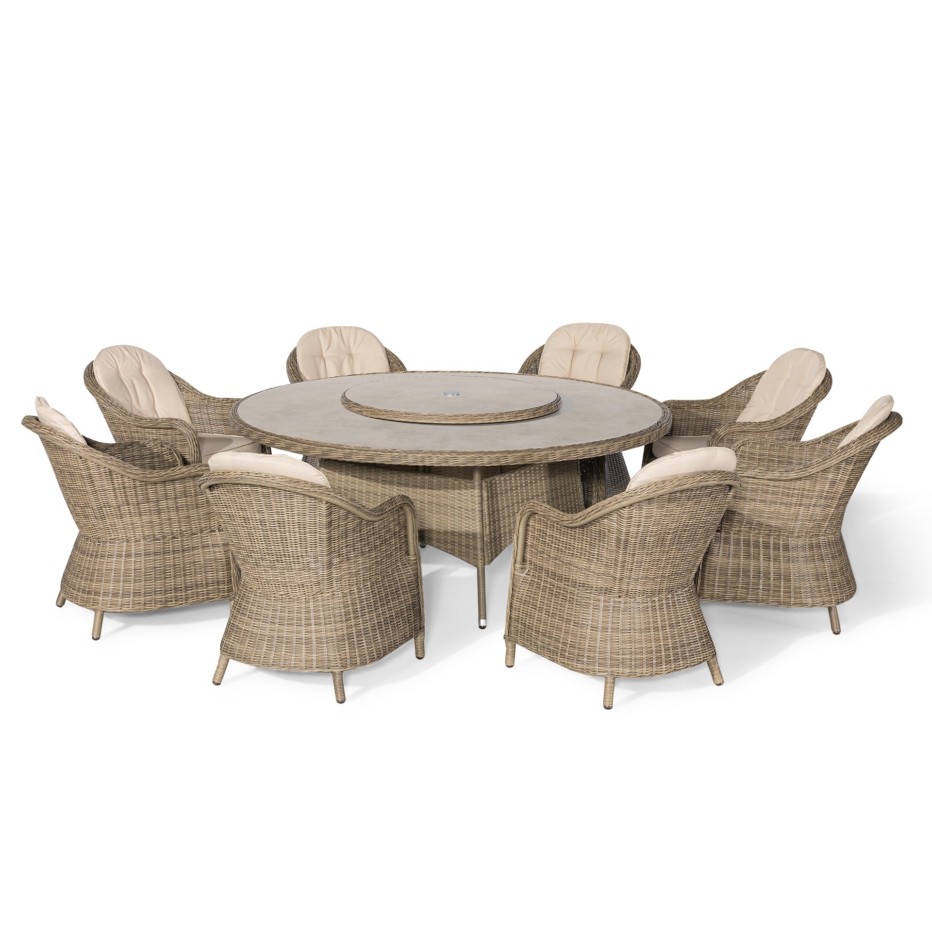 Winchester 8 Seater Round Dining Set with Heritage Chairs & Lazy Susan - Ceramic Glass