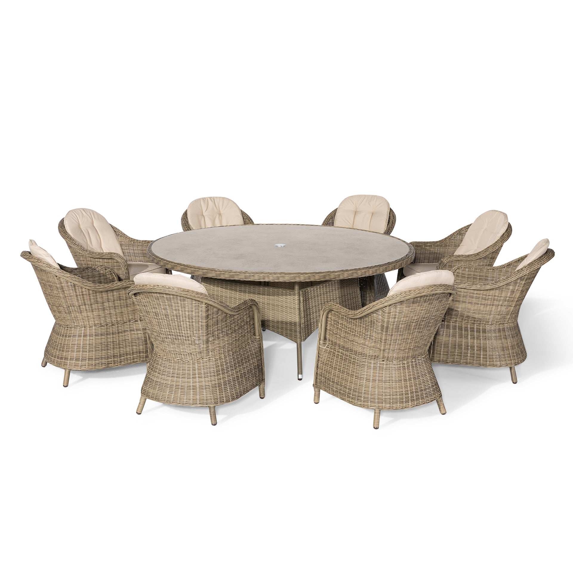Winchester 8 Seater Round Dining Set with Heritage Chairs & Lazy Susan - Ceramic Glass