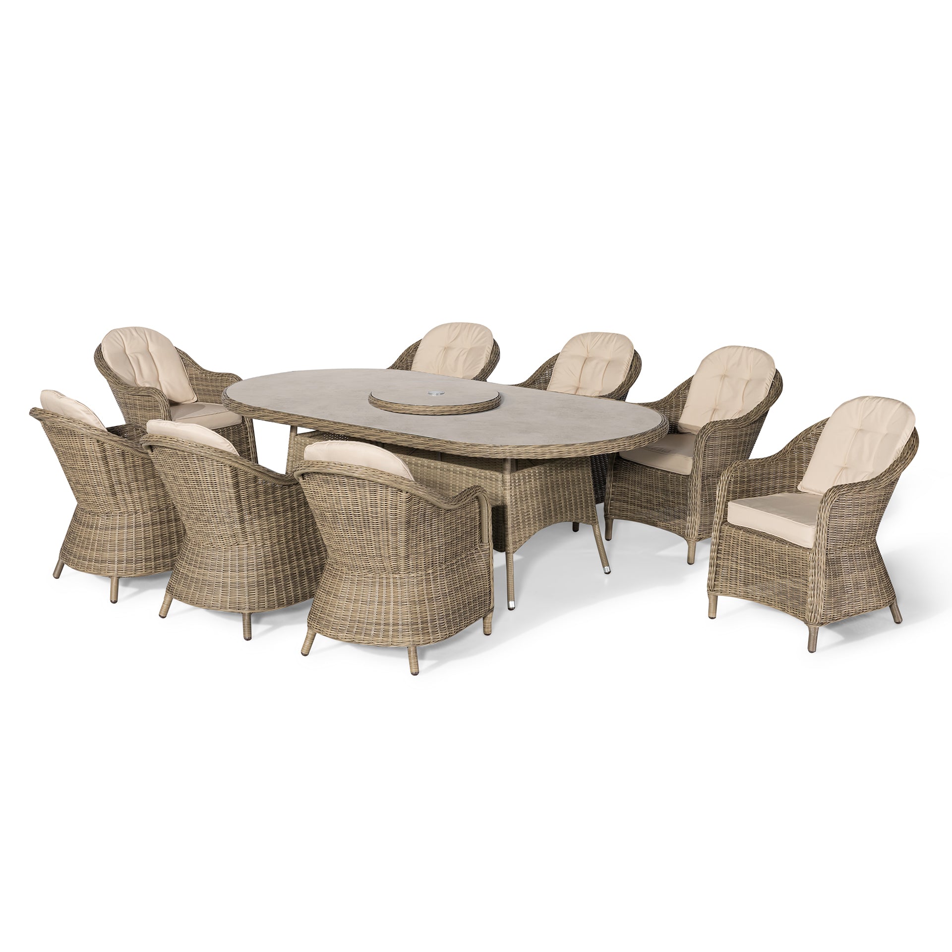 Winchester 8 Seater Oval Dining Set with Heritage Chairs & Lazy Susan - Ceramic Glass