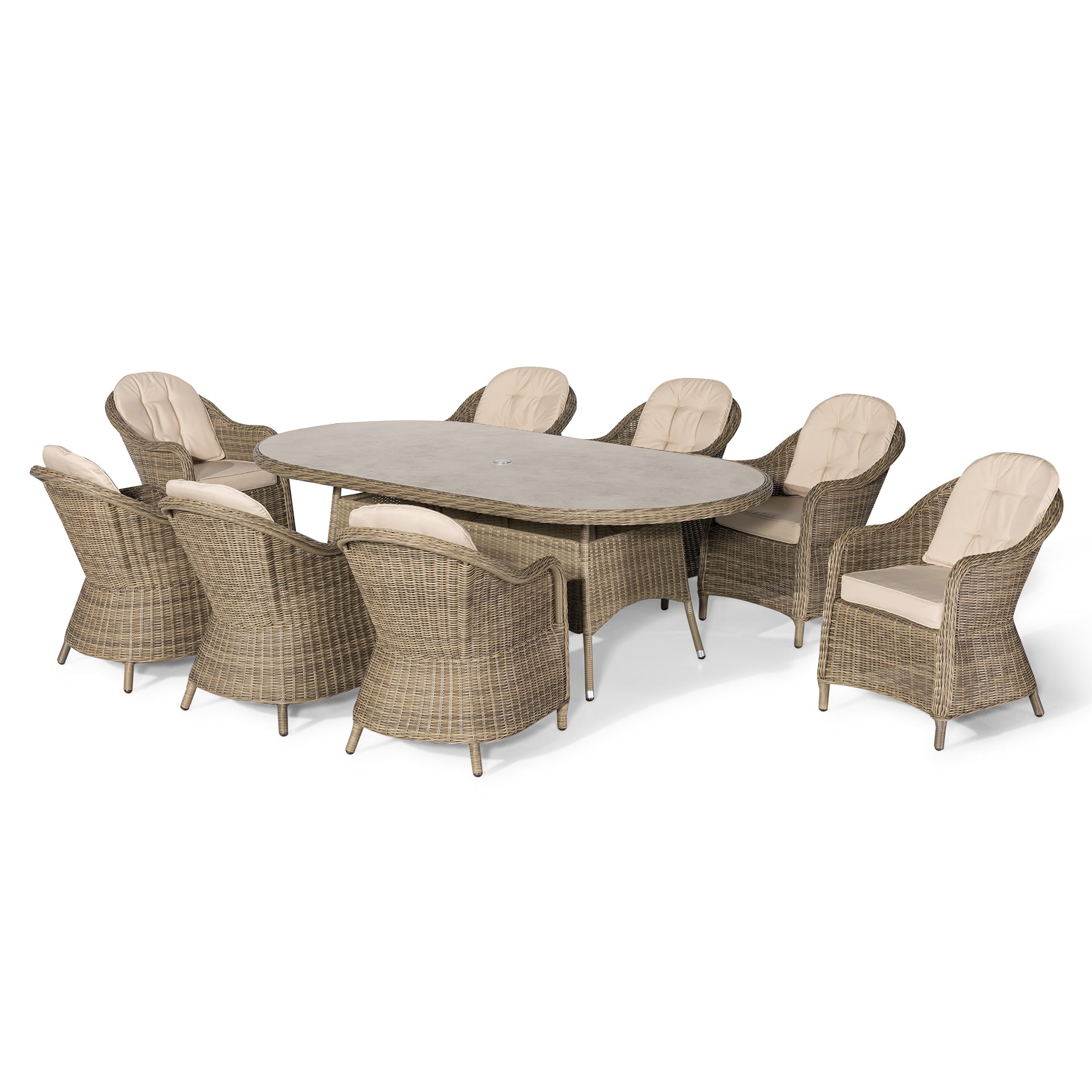 Winchester 8 Seater Oval Dining Set with Heritage Chairs & Lazy Susan - Ceramic Glass