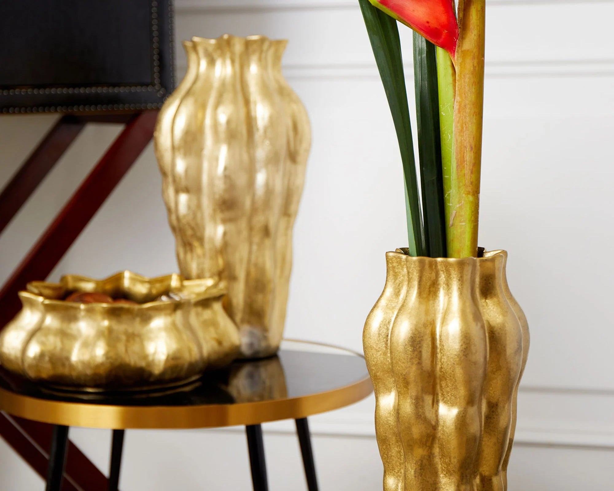 Monza Gold Ridged Ceramic Bowl
