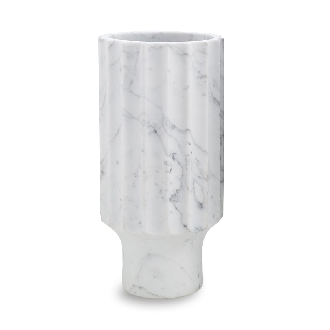Marmo Natural White Marble Fluted Vase II