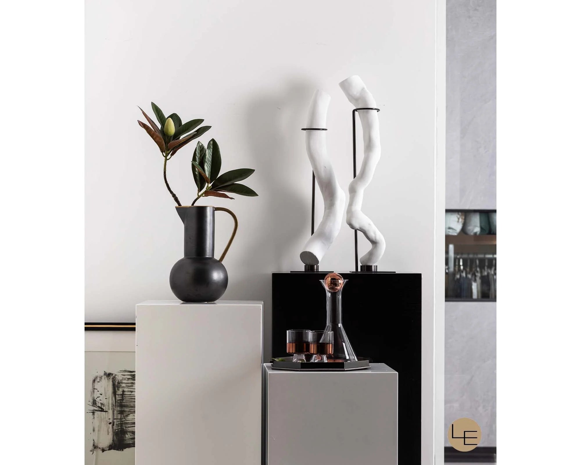 Flotte II Small White Ceramic & Black Steel Driftwood Sculpture