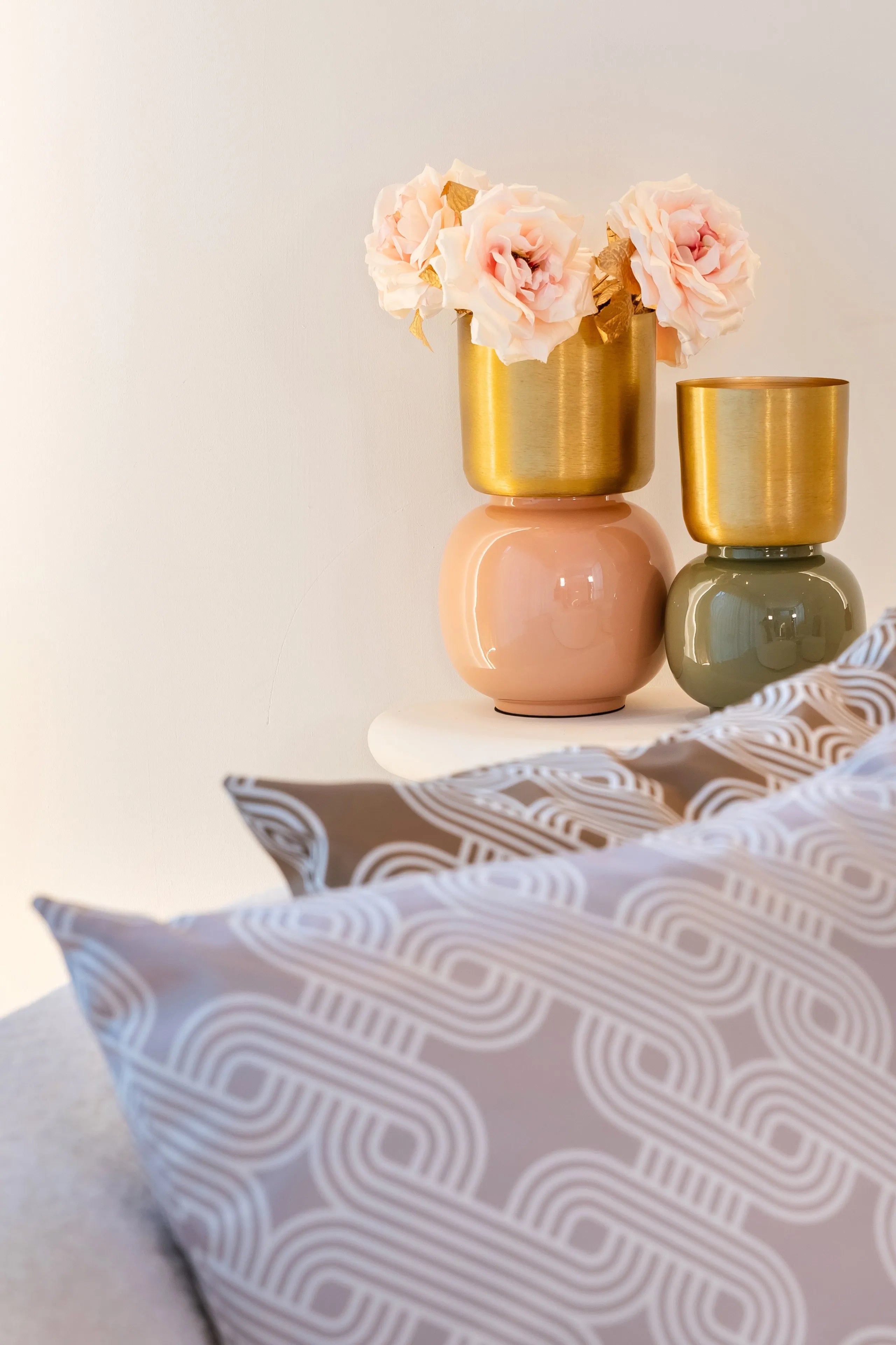 Richmond Interiors Clover Pastel Khaki Green & Gold Vase