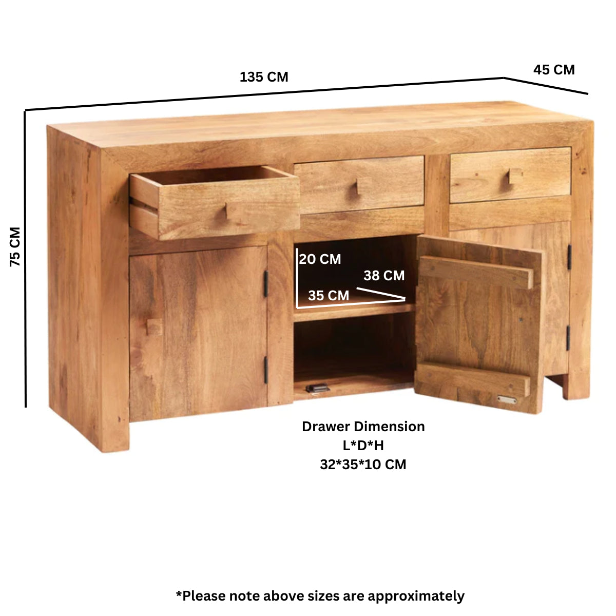 Canterbury Natural Mango Wood Sideboard Large