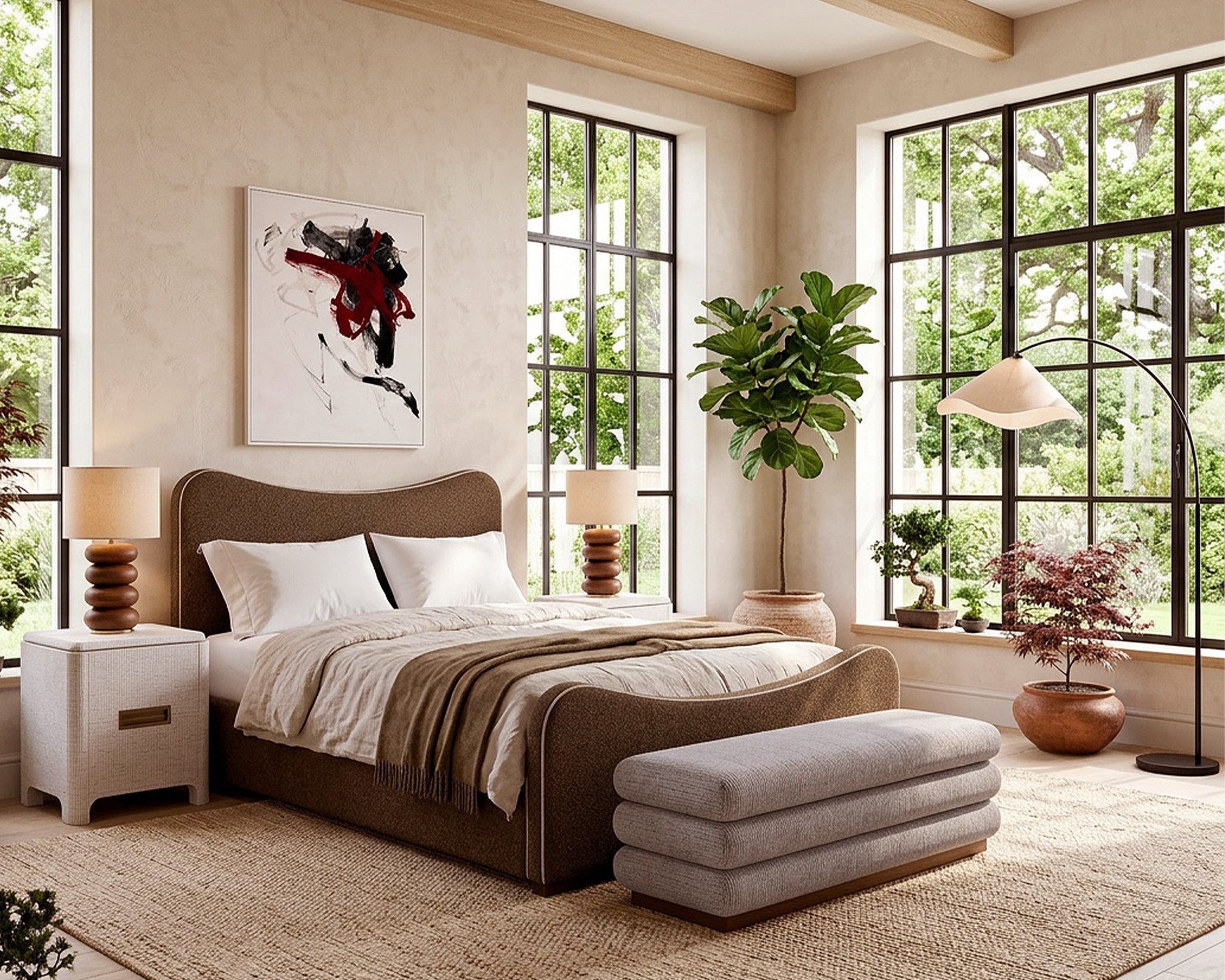Caleta King Size Bed - Capella Fennel Seed & Sand Piping