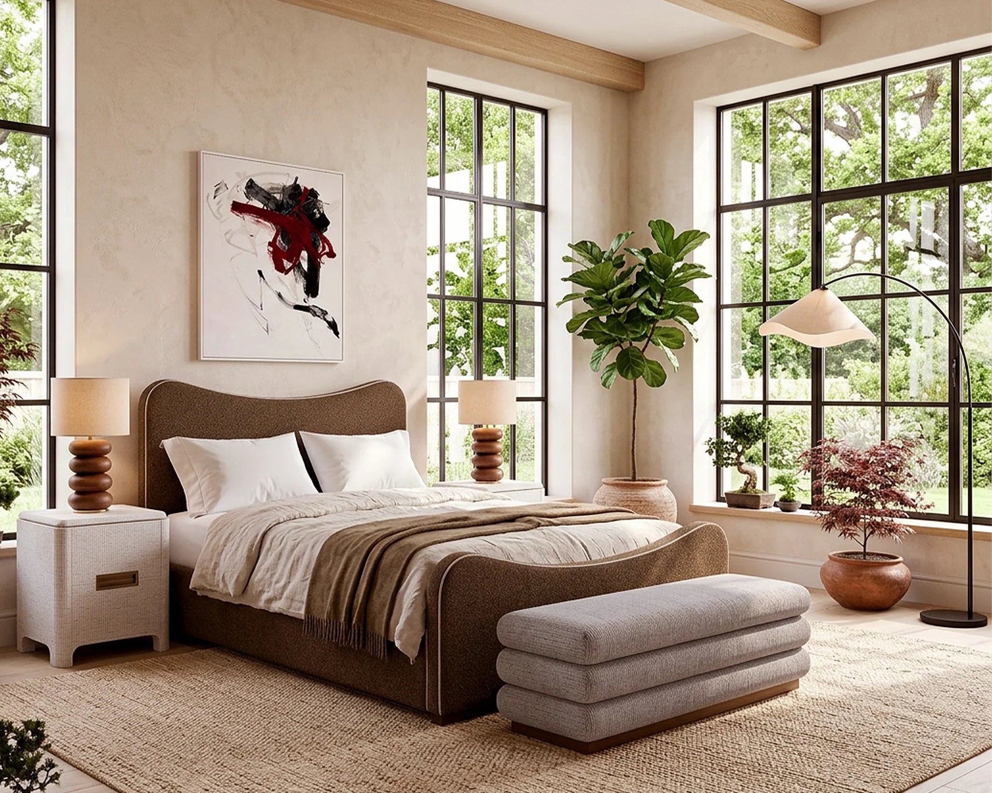 Caleta Capella Fennel Seed Chenille & Sand Piping Bed King Size