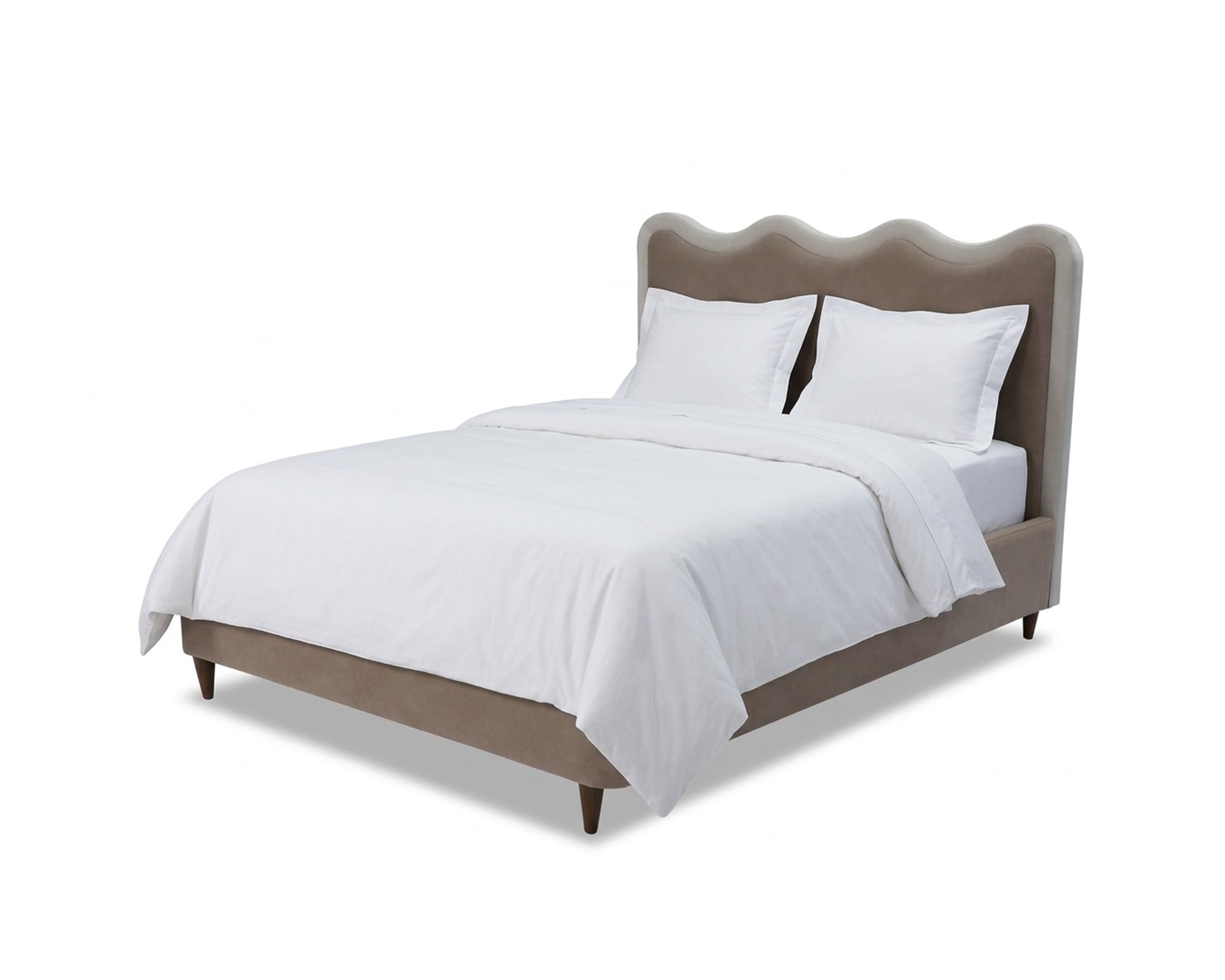 Palermo King Size Bed - Hopper Taupe with Hopper Cream Border - Dark Brown Solid Wood