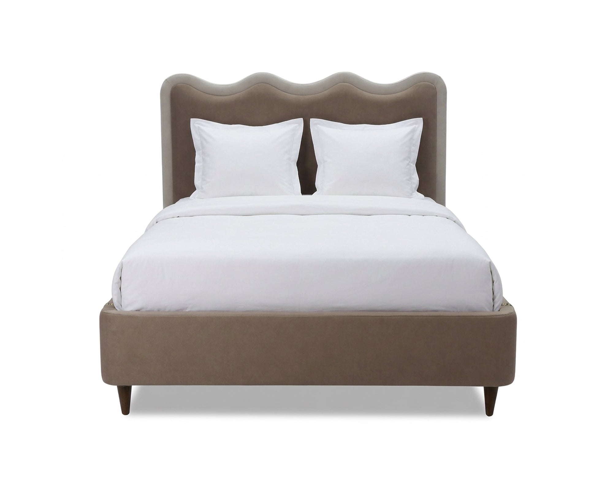 Palermo King Size Bed - Hopper Taupe with Hopper Cream Border - Dark Brown Solid Wood