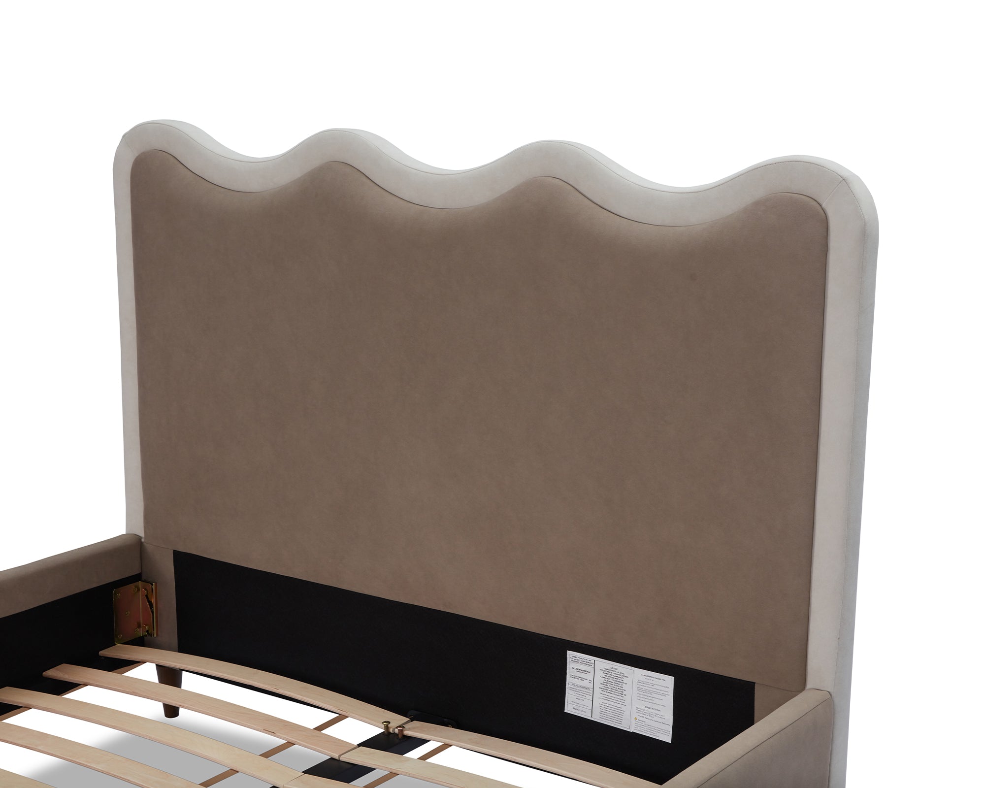 Palermo King Size Bed - Hopper Taupe with Hopper Cream Border - Dark Brown Solid Wood