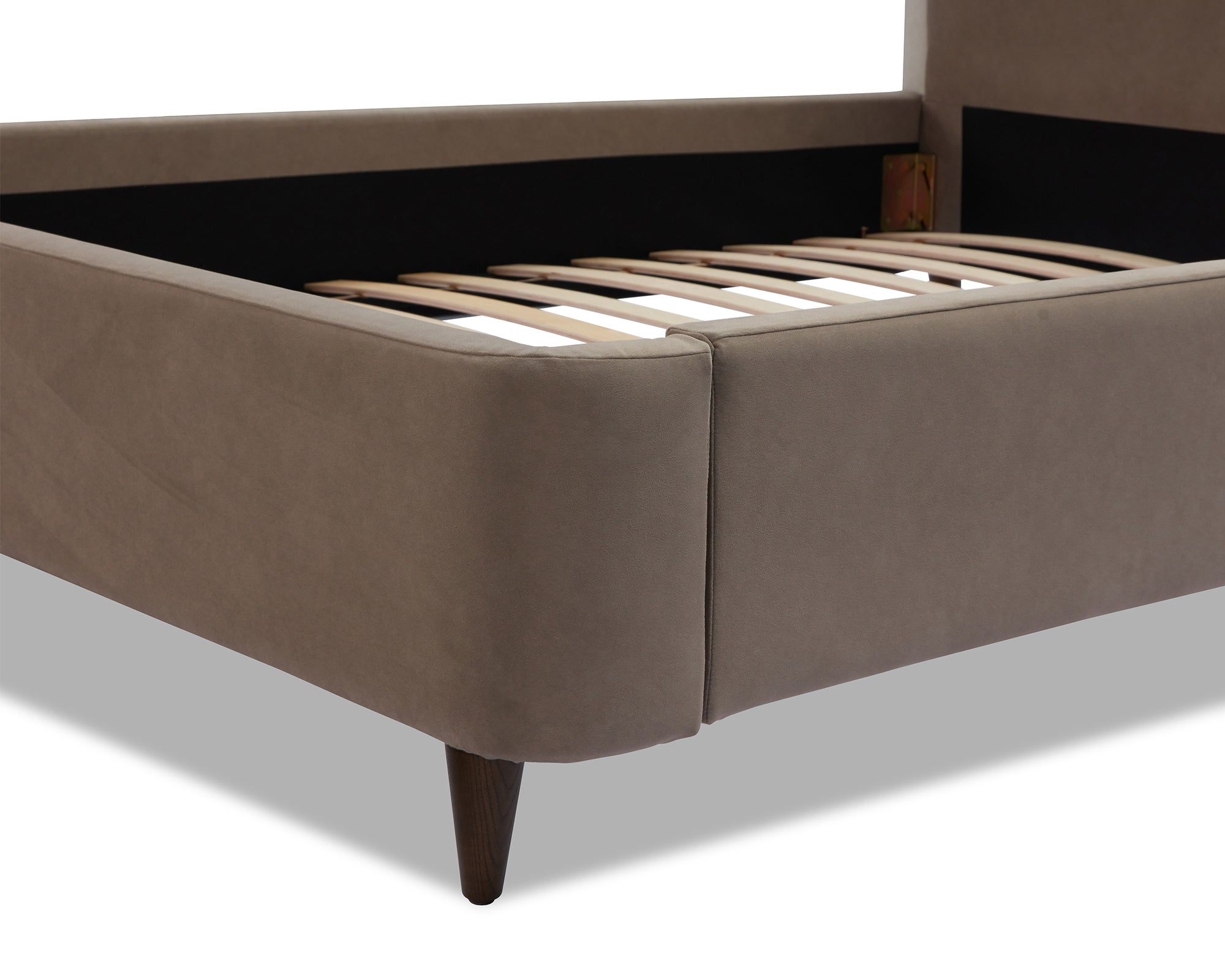 Palermo King Size Bed - Hopper Taupe with Hopper Cream Border - Dark Brown Solid Wood