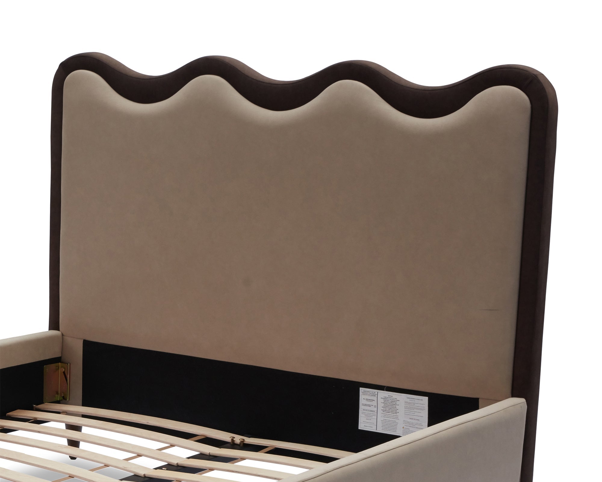 Palermo King Size Bed - Hopper Desert with Hopper Terra Border - Dark Brown Solid Wood