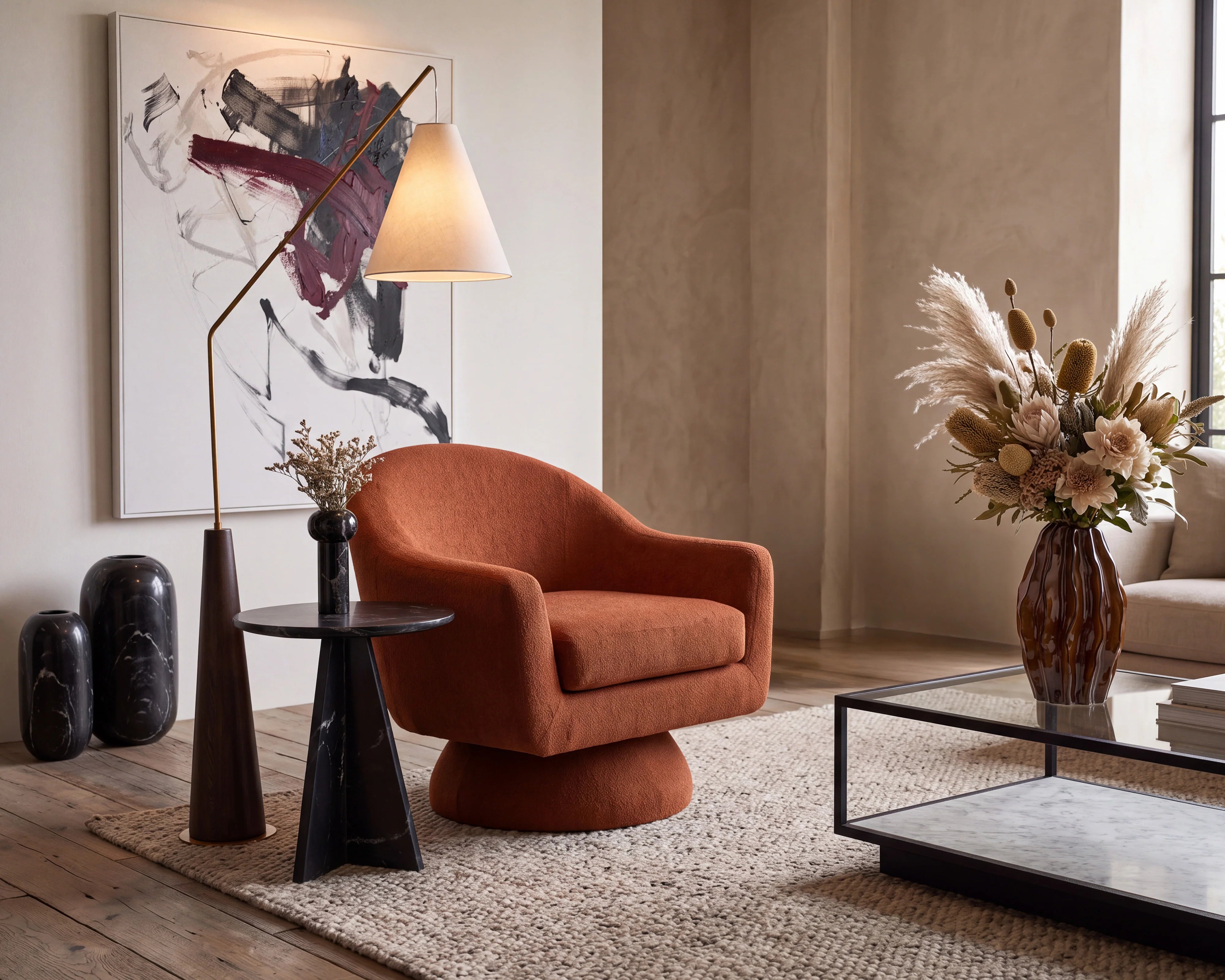 Elma Lander Rust Chenille Armchair