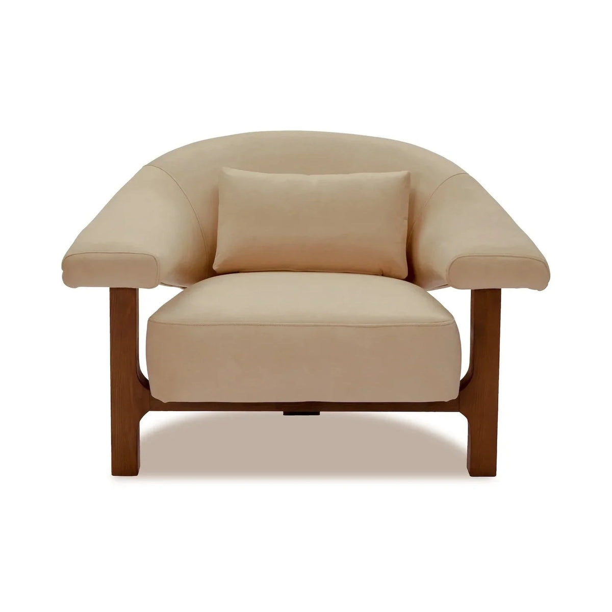 Riviera Hopper Desert Velvet & Dark Brown Solid Wood Armchair