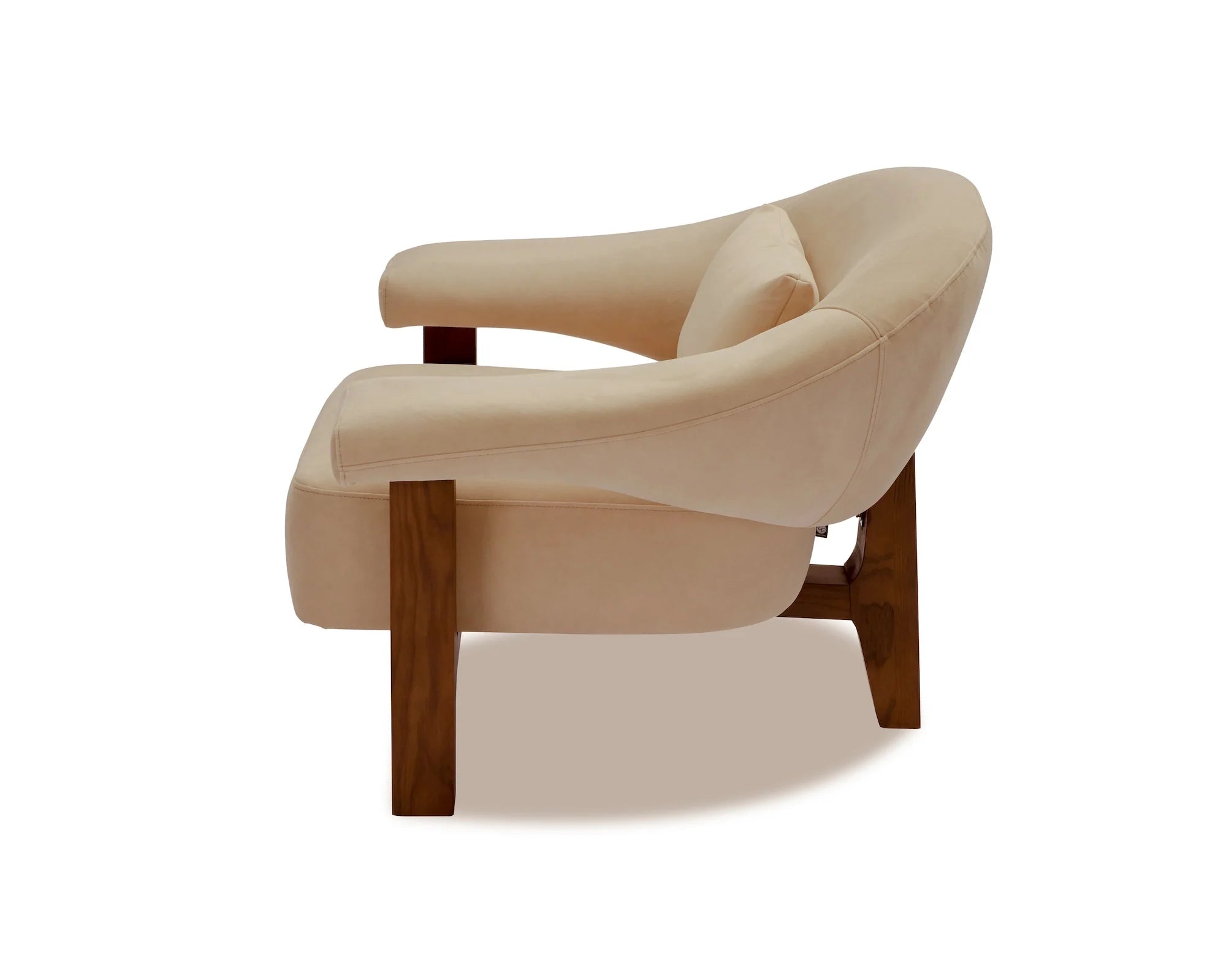 Riviera Hopper Desert Velvet & Dark Brown Solid Wood Armchair