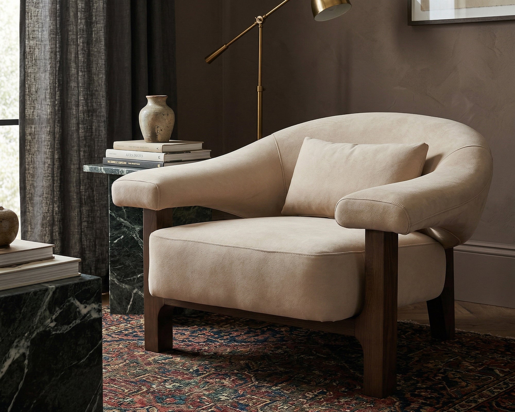 Riviera Armchair - Hopper Desert - Dark Brown Solid Wood