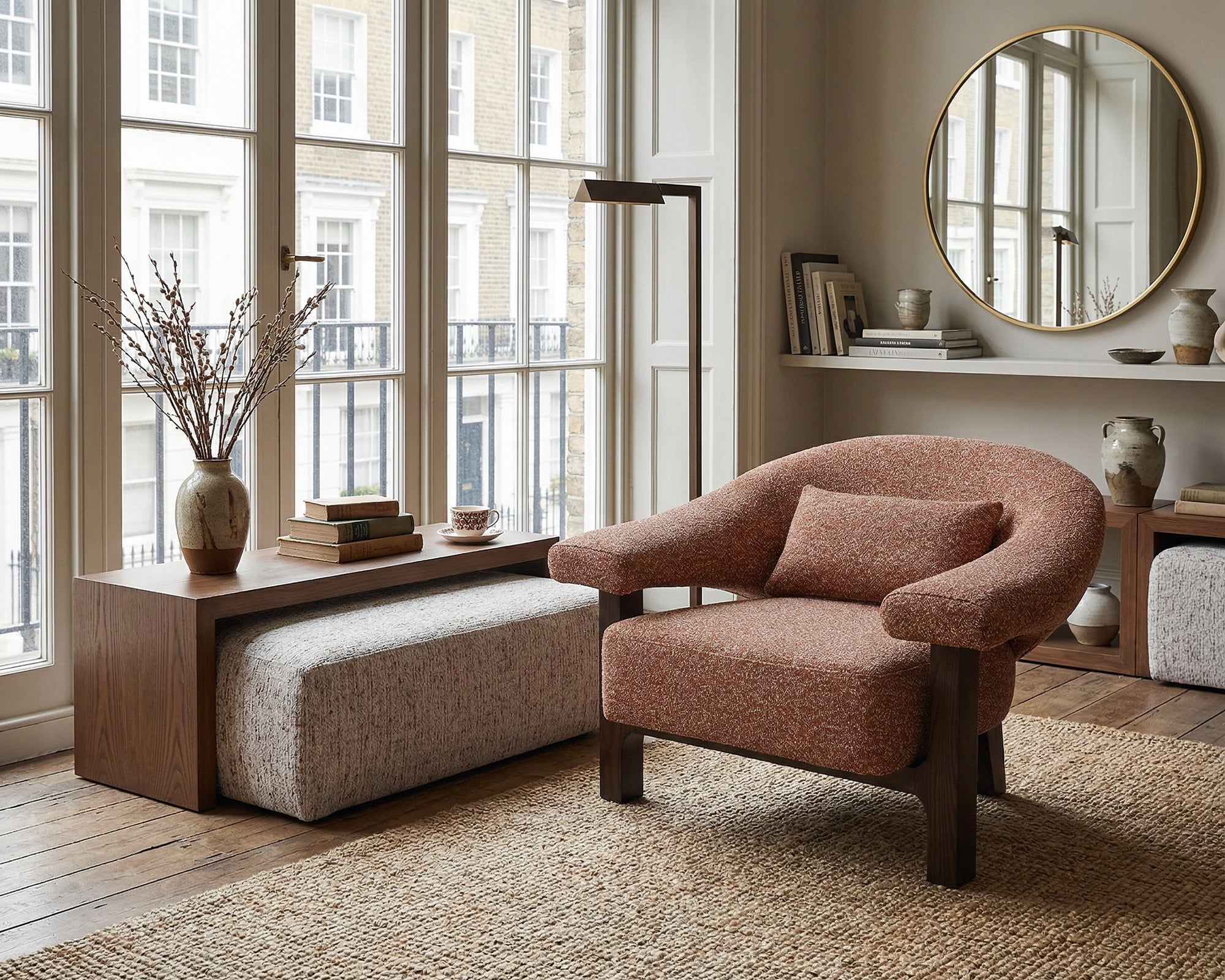 Riviera Armchair - Capella Clay - Dark Brown Solid Wood
