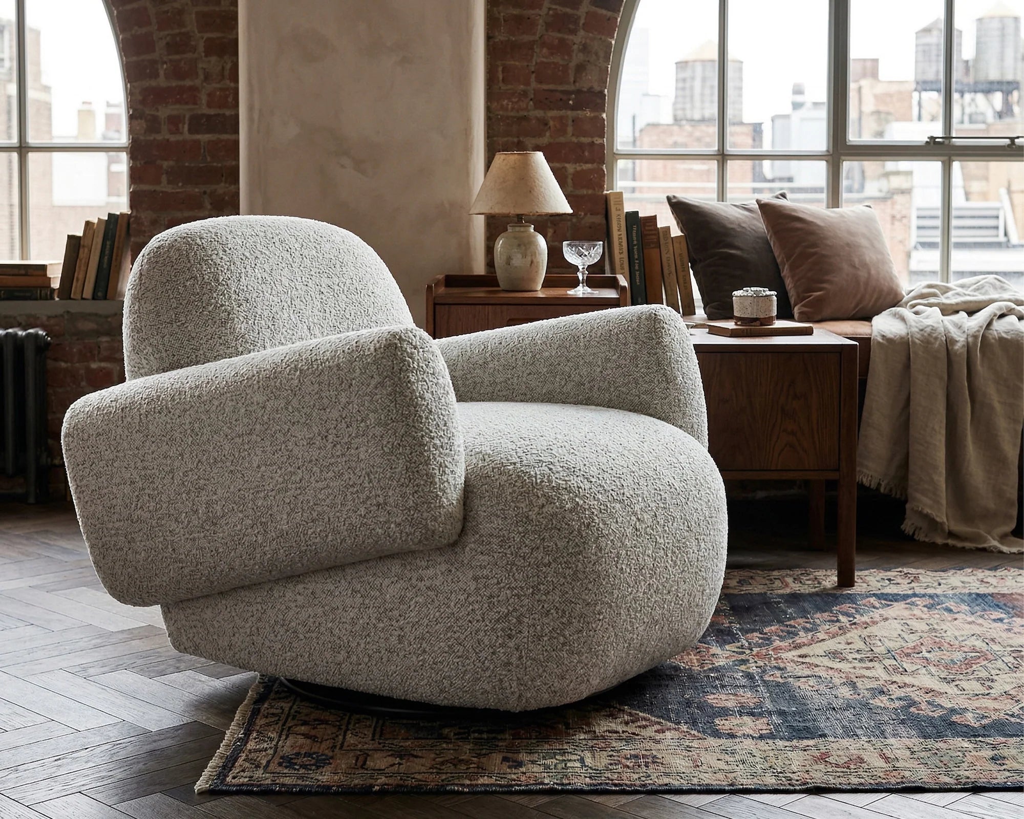 Bolton Ripley Grav Chenille & Matt Black Metal Swivel Armchair